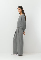 Terry Sweatfleece Perfect Off-Shoulder Top - HEATHER DARK GREY