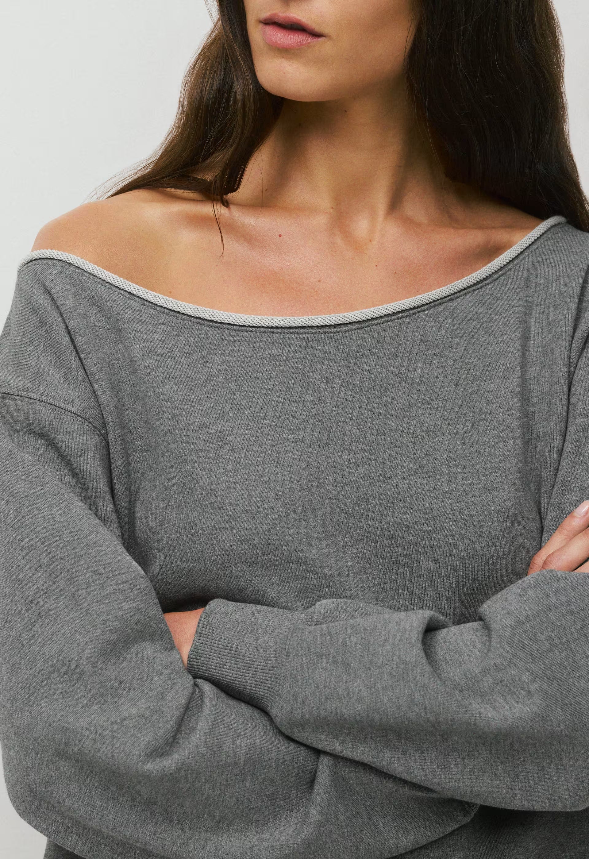 Terry Sweatfleece Perfect Off-Shoulder Top - HEATHER DARK GREY