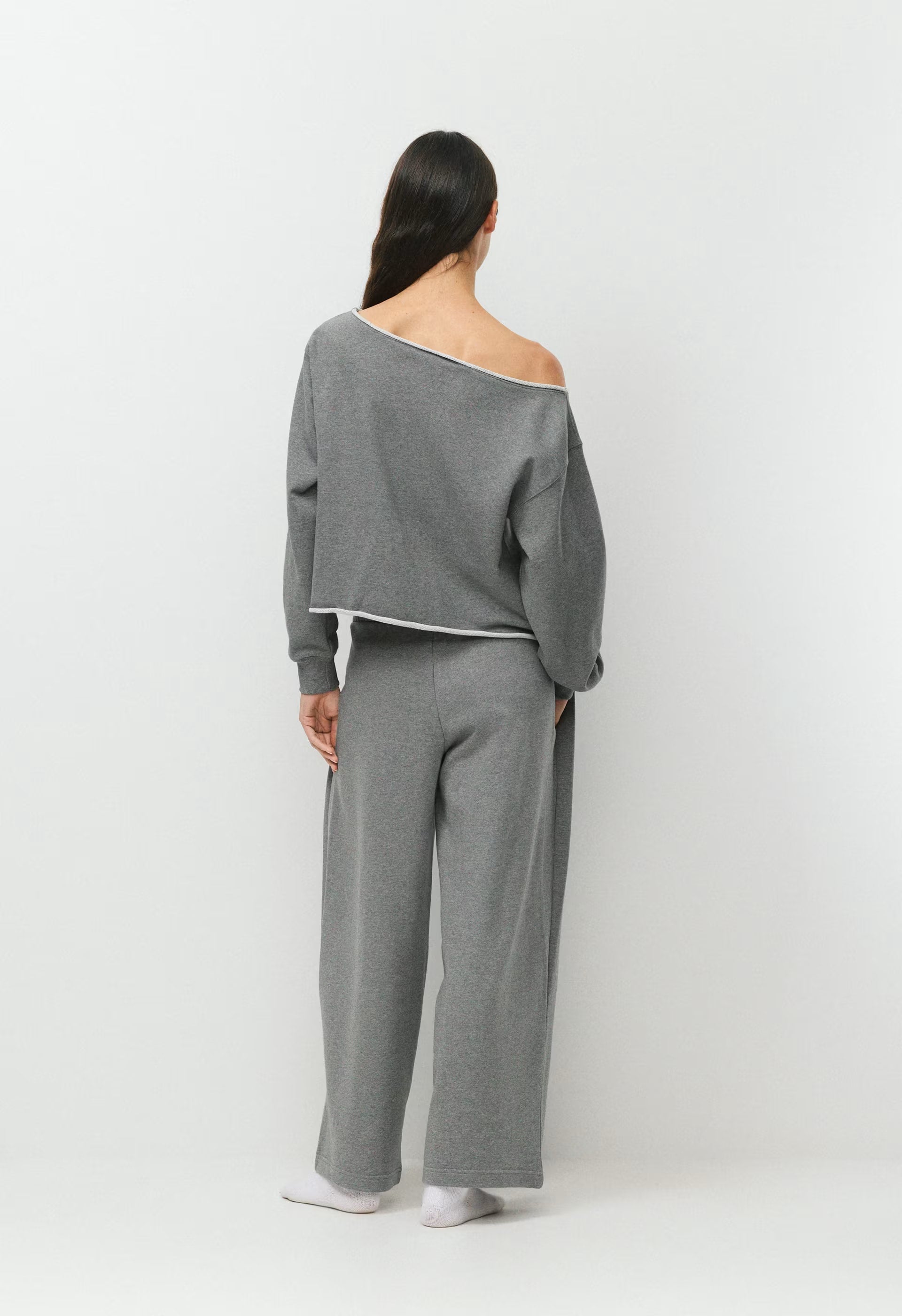 Terry Sweatfleece Perfect Off-Shoulder Top - HEATHER DARK GREY