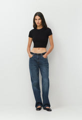 HomeStretch™ Rib Tune Waist T-Shirt - BLACK