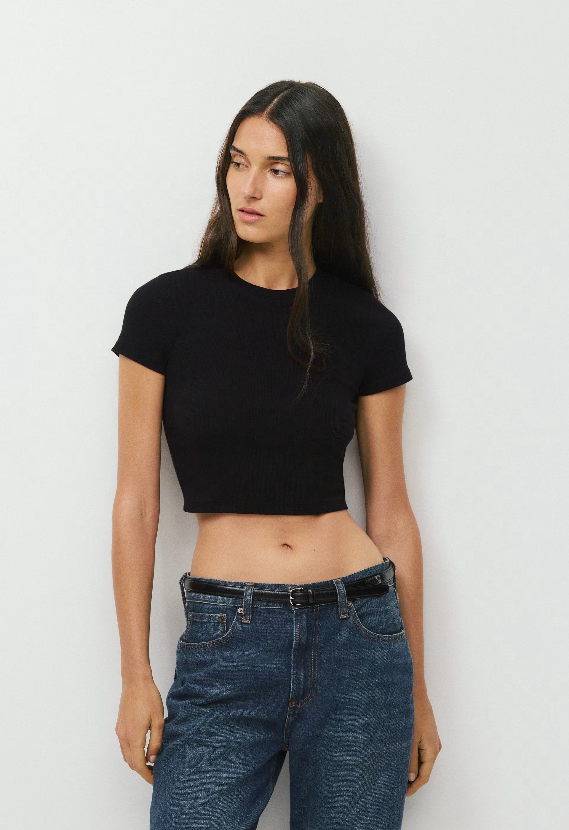HomeStretch™ Rib Tune Waist T-Shirt - BLACK