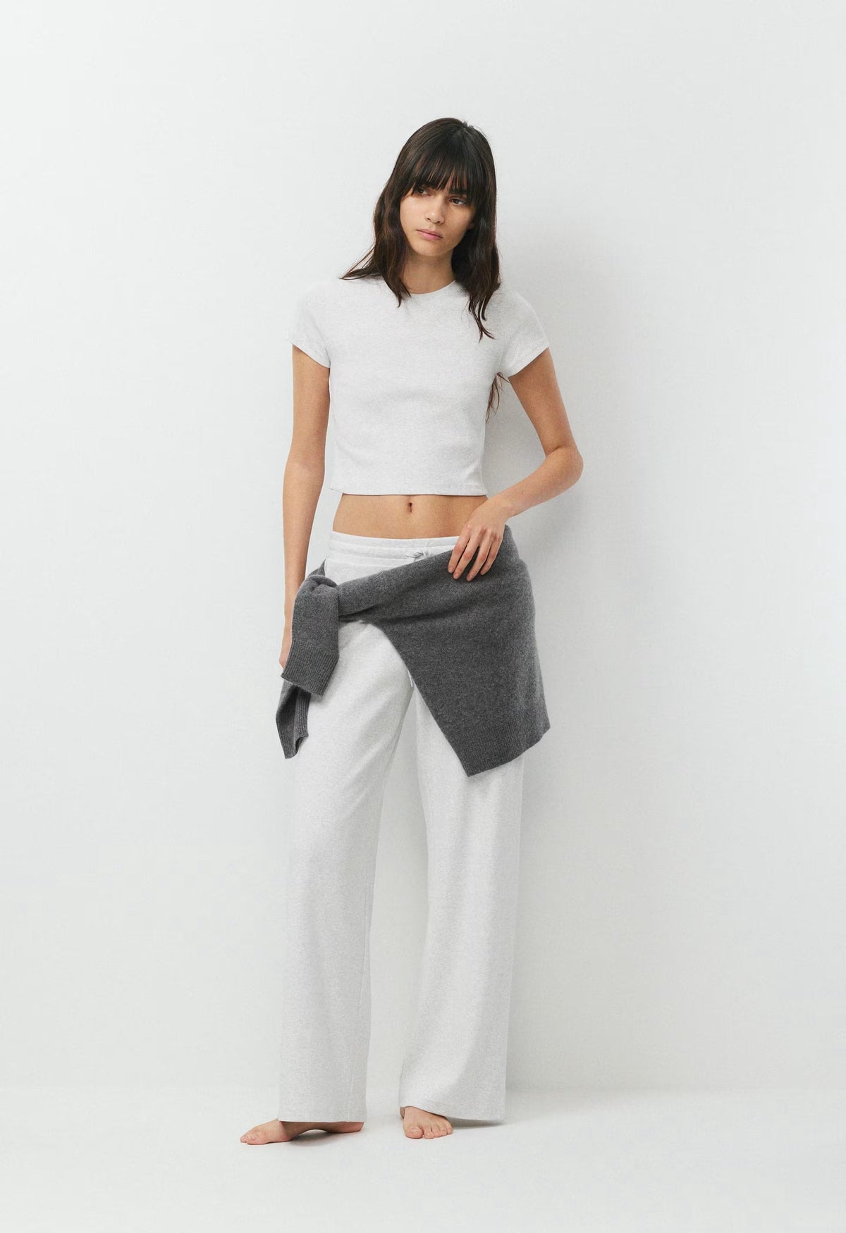 HomeStretch™ Rib Tune Waist T-Shirt - HEATHER CLOUD WHITE
