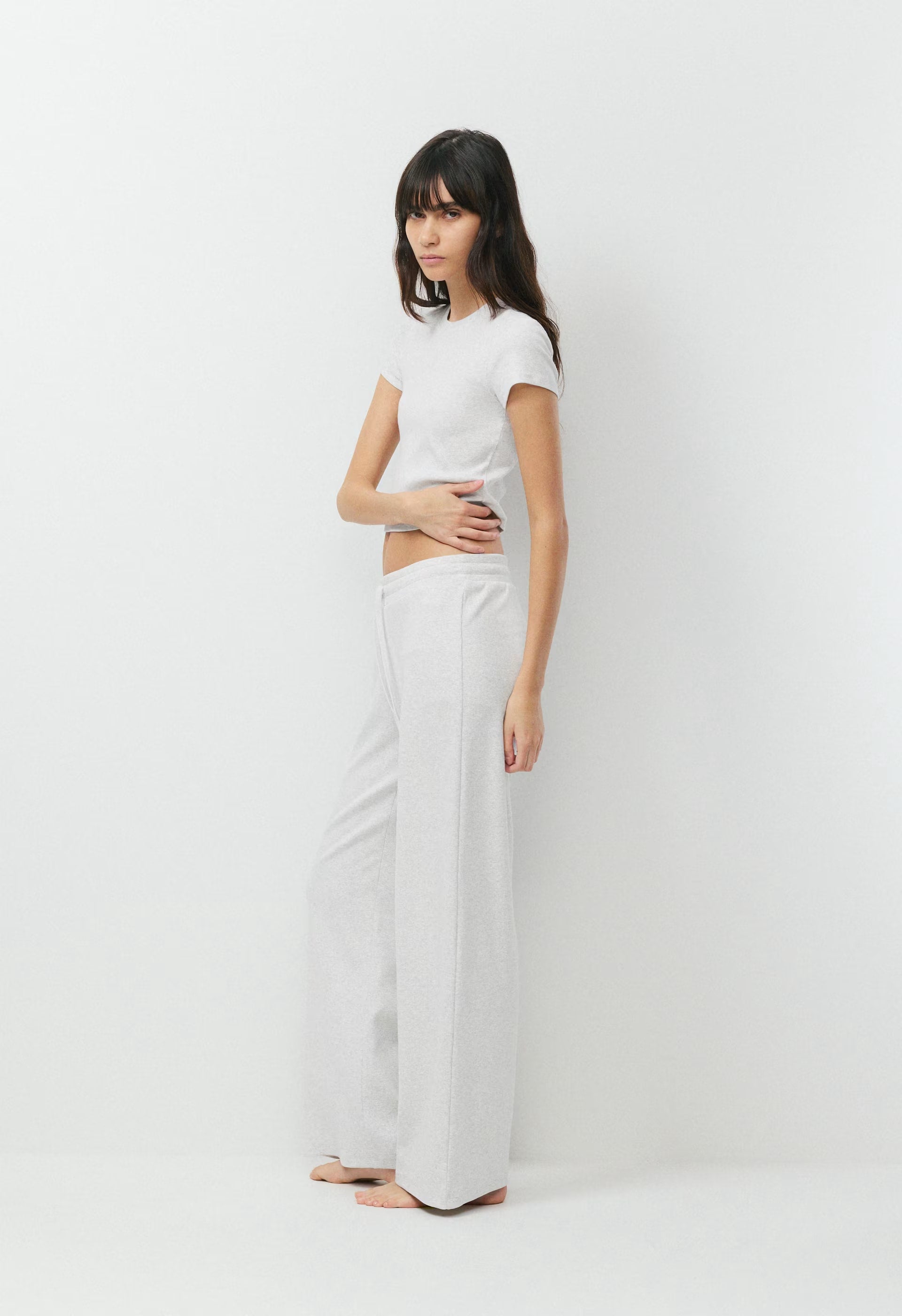 HomeStretch™ Rib Tune Waist T-Shirt - HEATHER CLOUD WHITE
