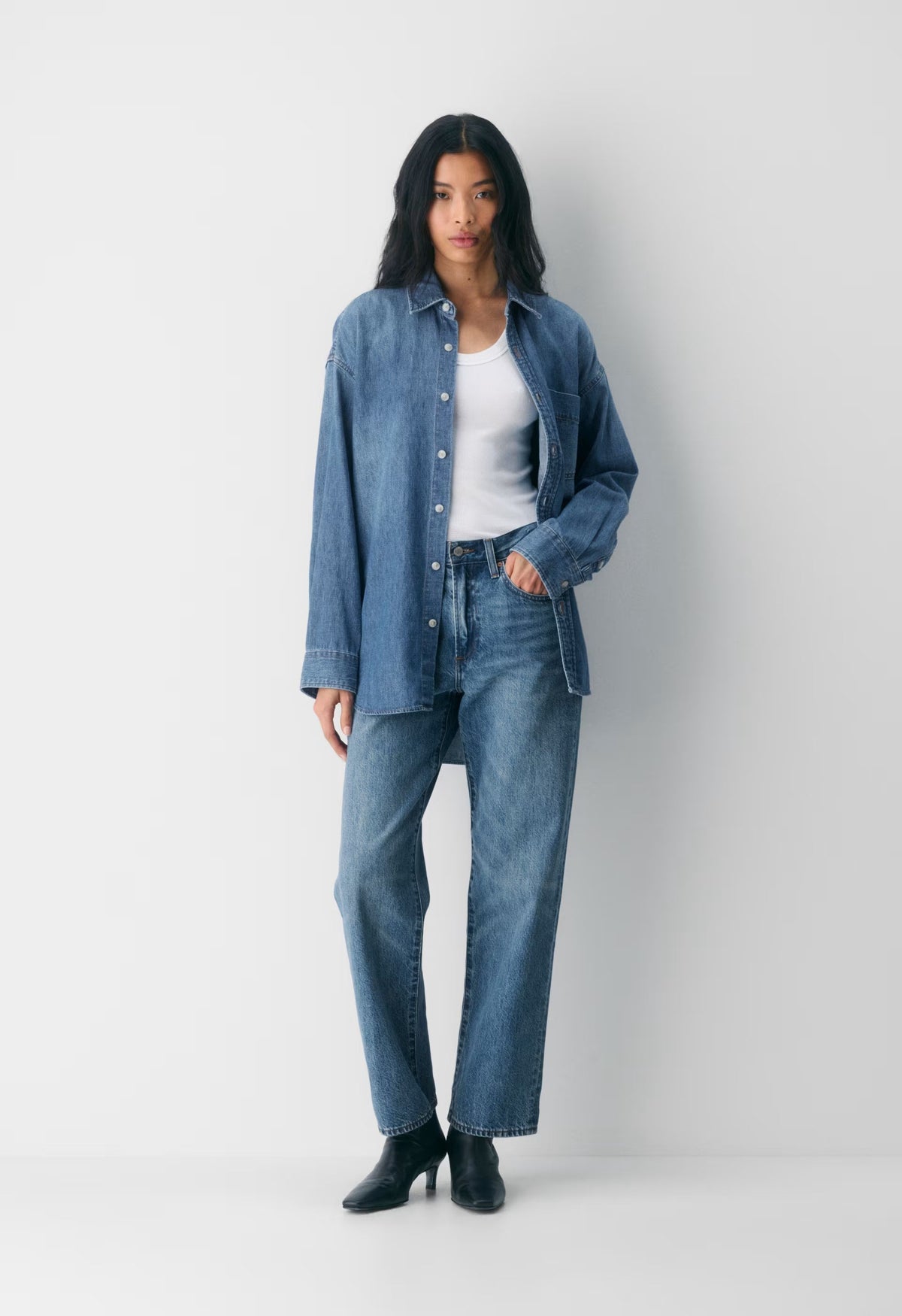 Denim Forum The '80s Comfy Denim Shirt - 5 YRS KISS N TELL BLEU