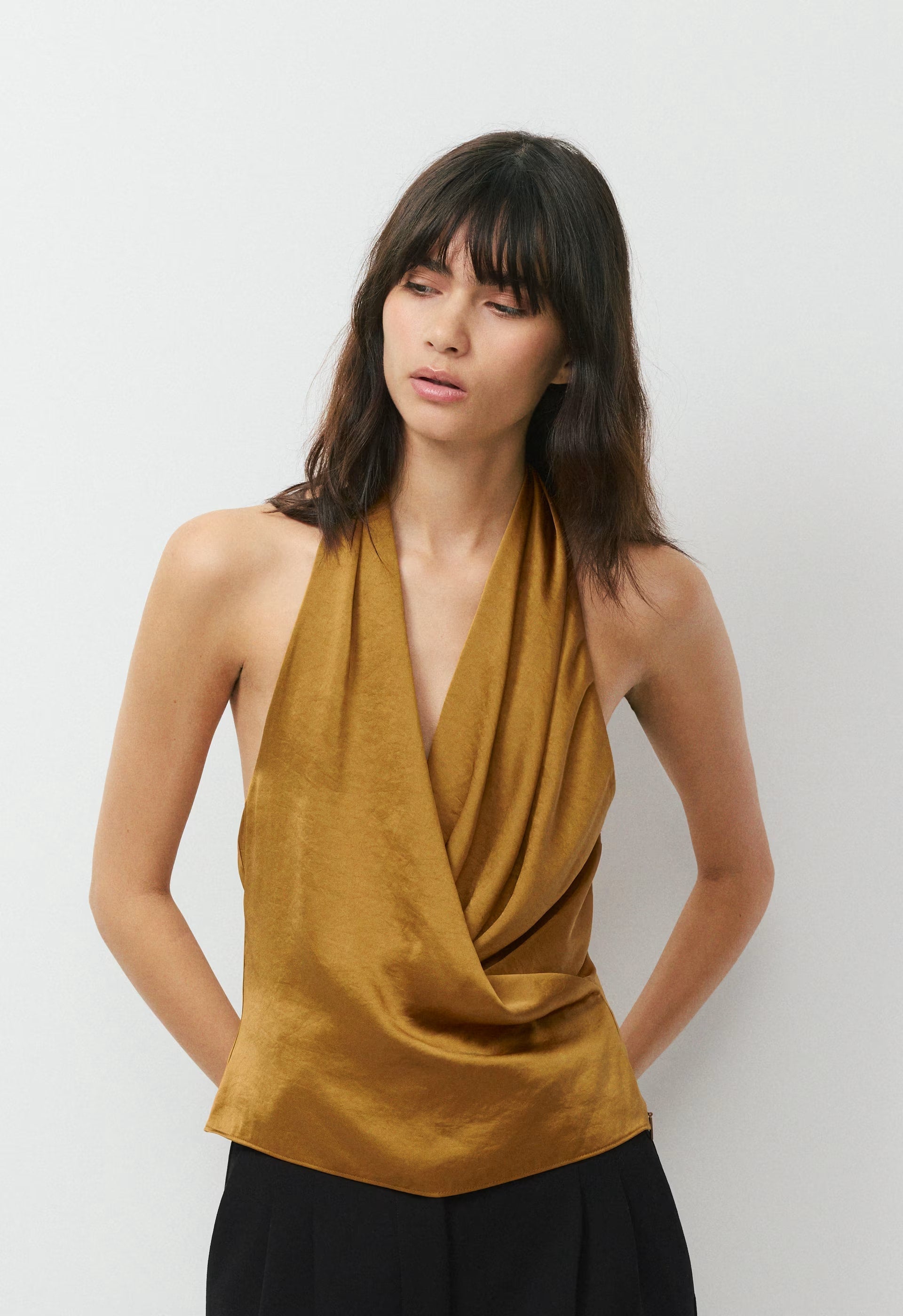Martini Satin Halter Top - SHERRY OCHRE