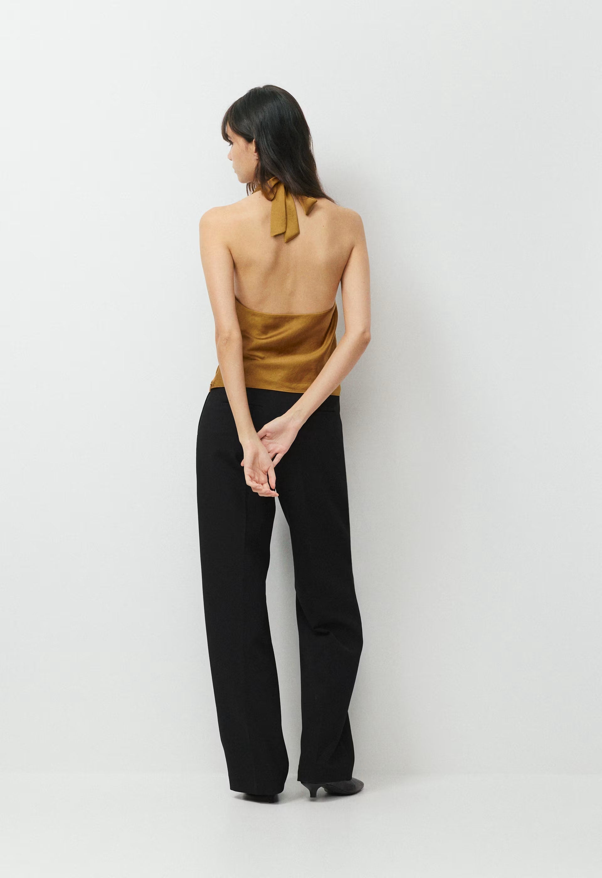 Martini Satin Halter Top - SHERRY OCHRE