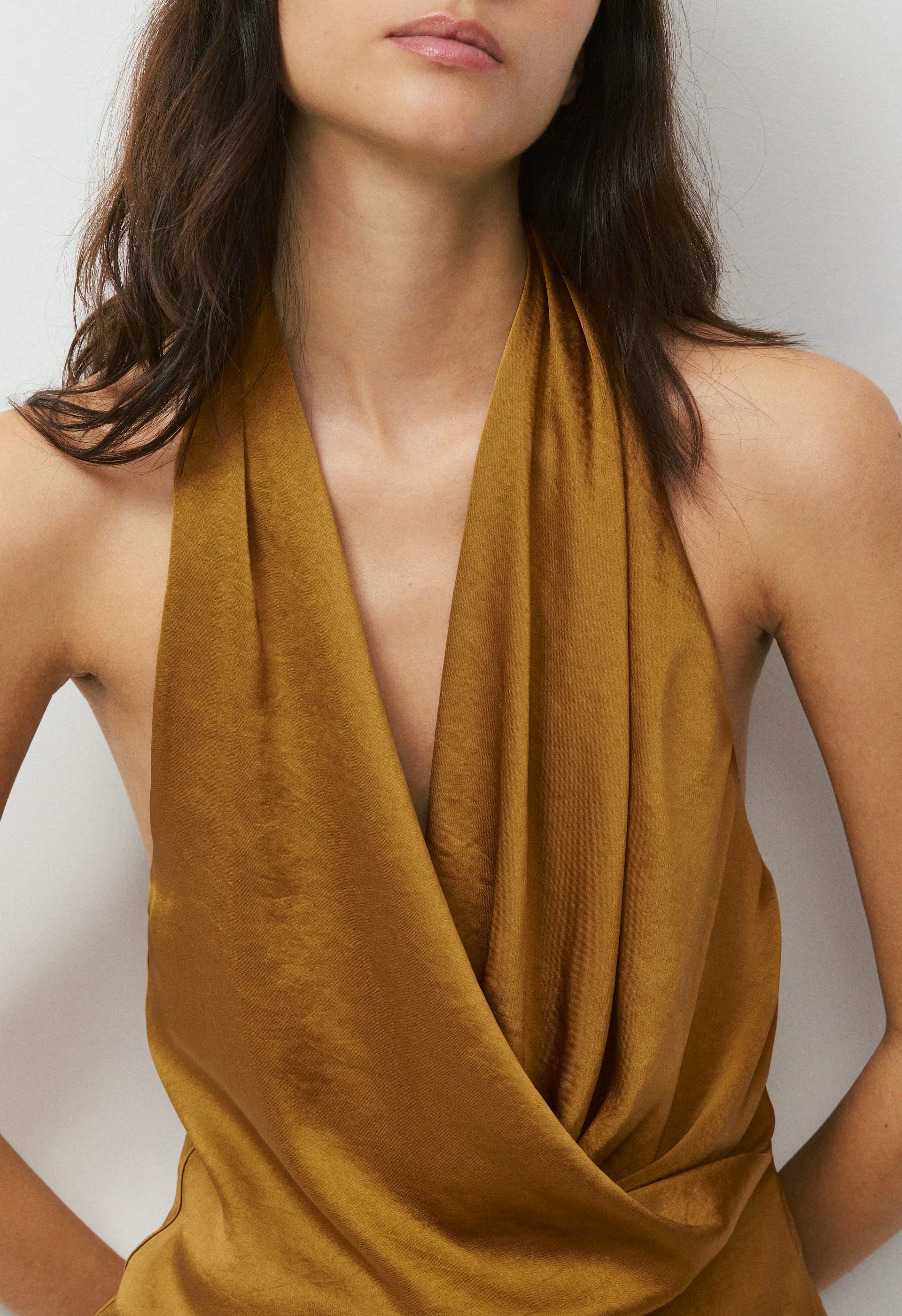Martini Satin Halter Top - SHERRY OCHRE