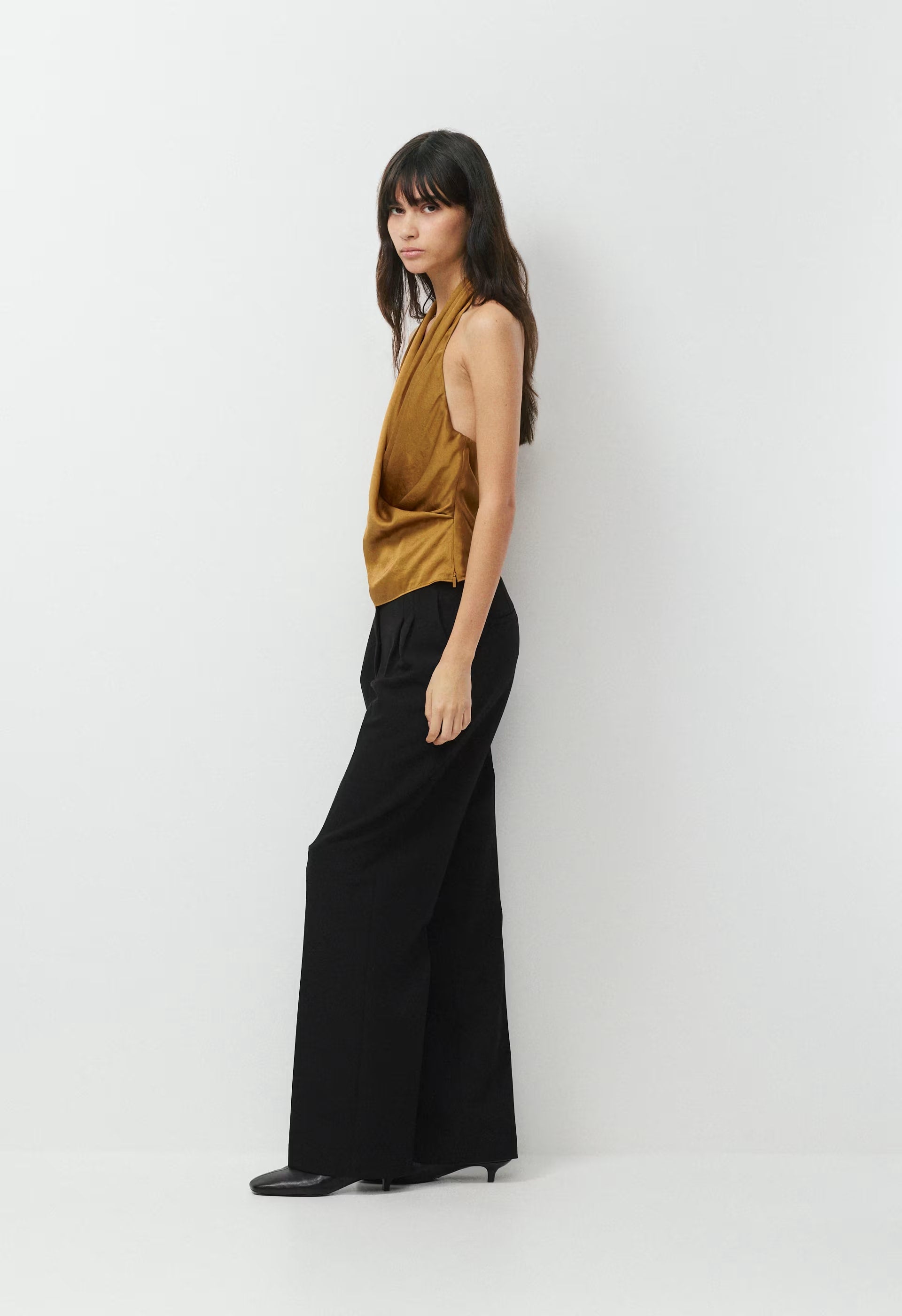 Martini Satin Halter Top - SHERRY OCHRE