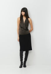 Martini Satin Halter Top - CACAO NIB BROWN