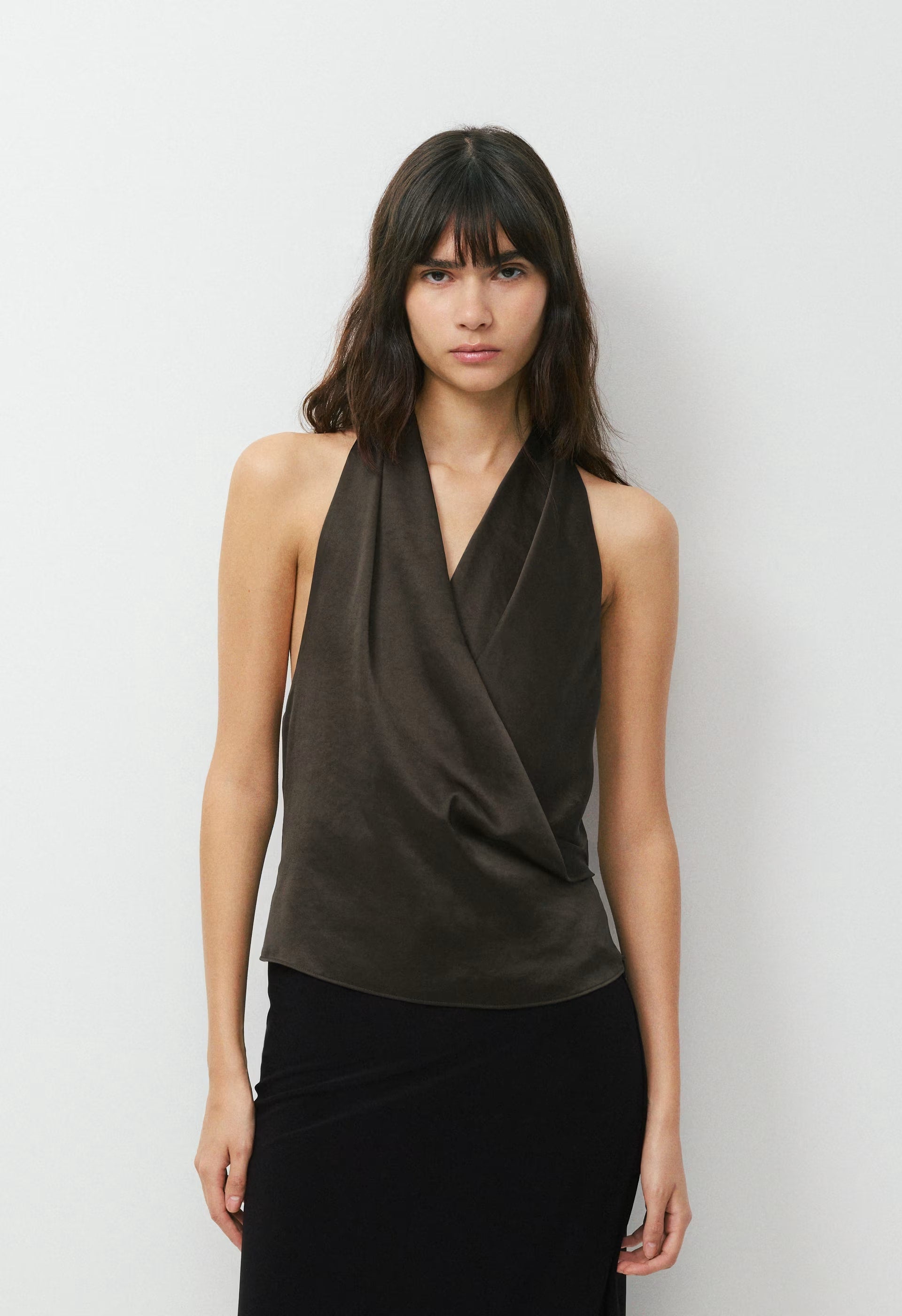 Martini Satin Halter Top - CACAO NIB BROWN