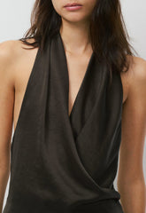 Martini Satin Halter Top - CACAO NIB BROWN