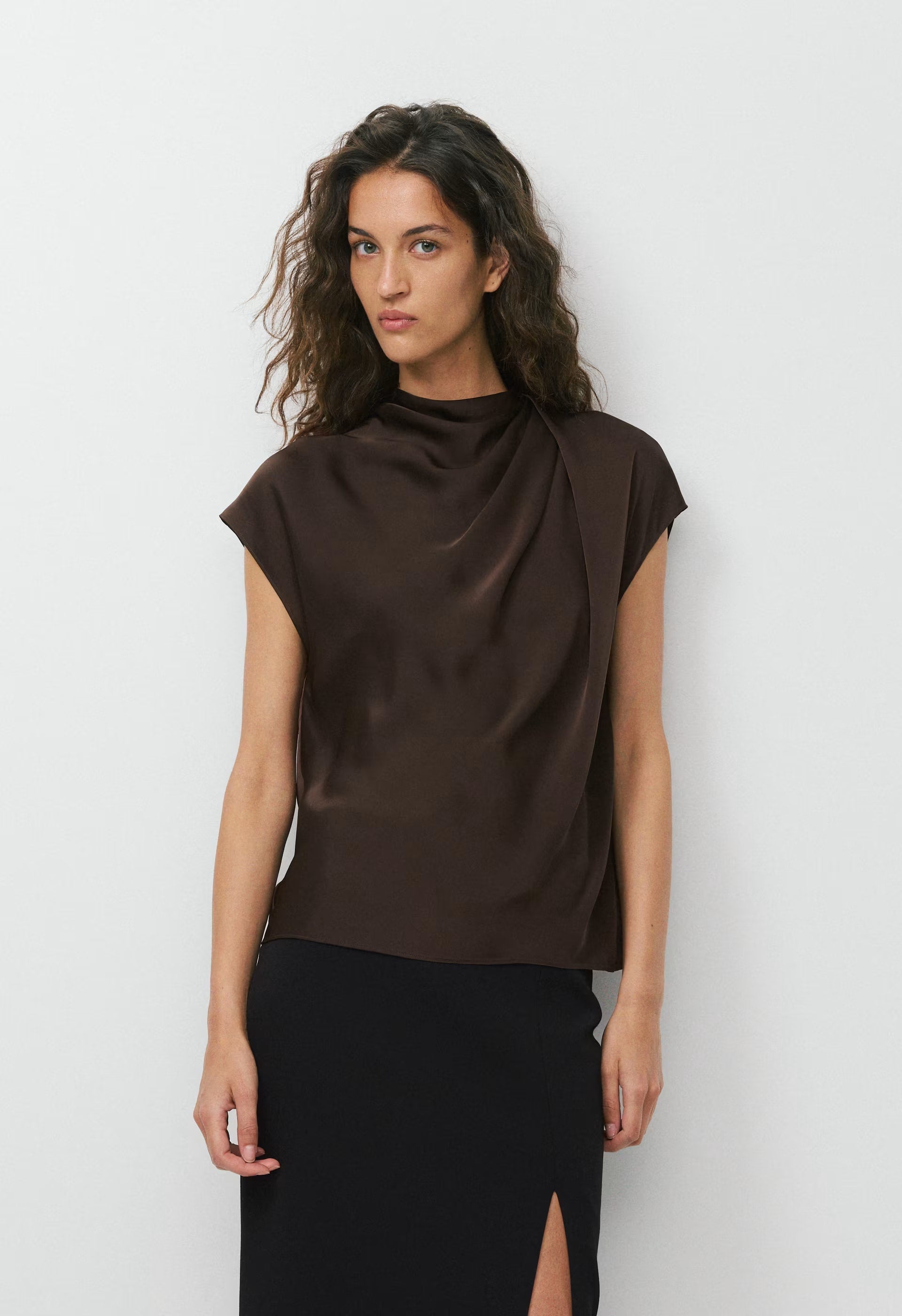 Nominee Satin Blouse - RICH MOCHA BROWN