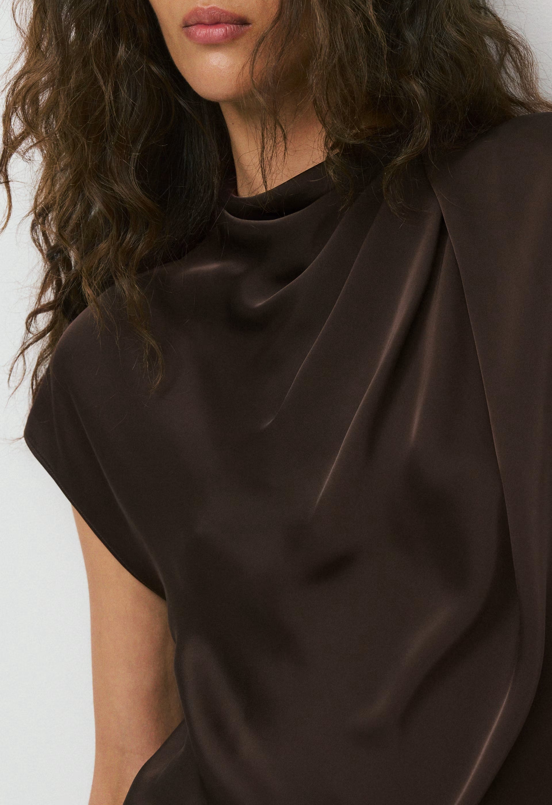 Nominee Satin Blouse - RICH MOCHA BROWN