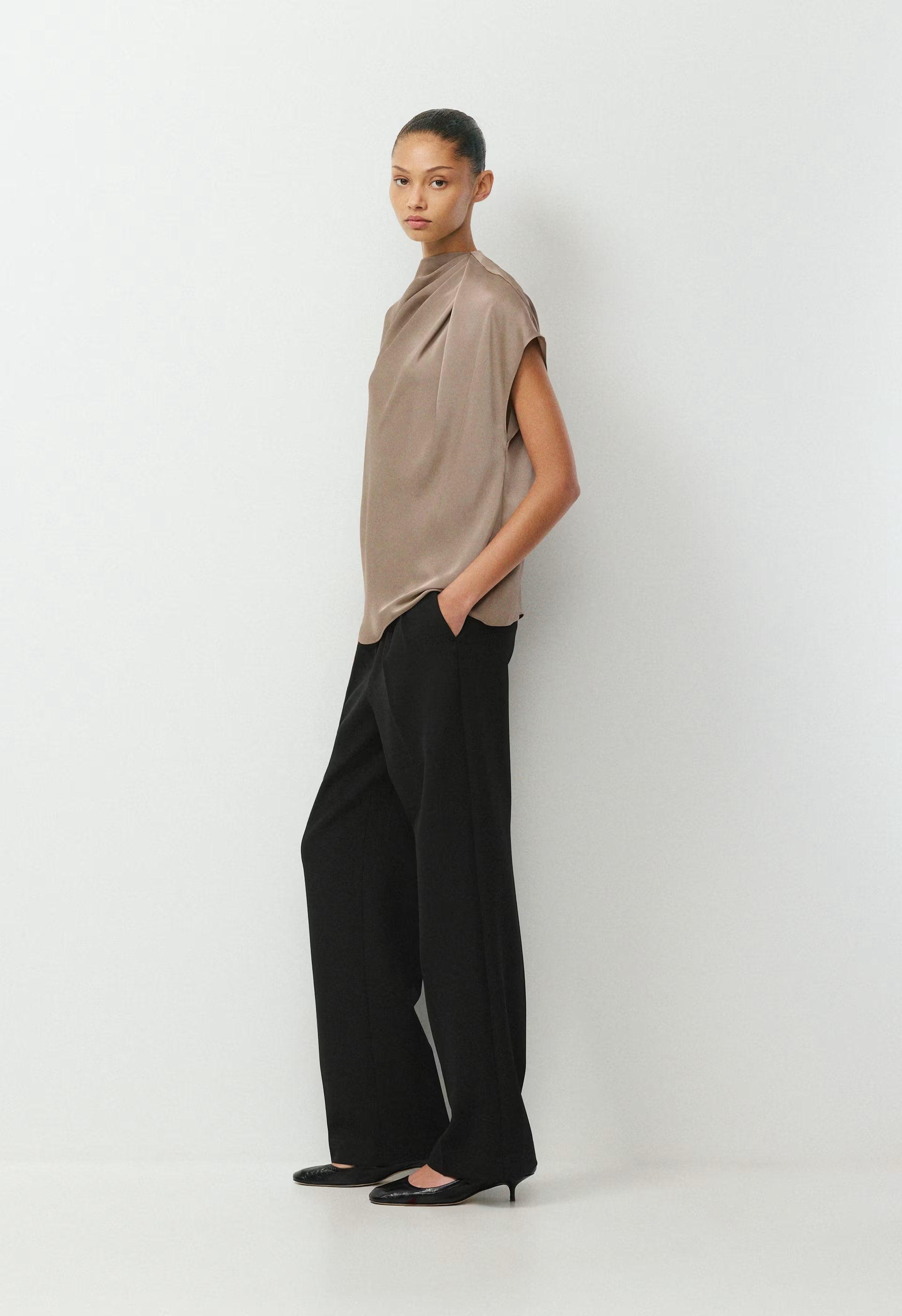 Nominee Satin Blouse - NOMAD TAUPE