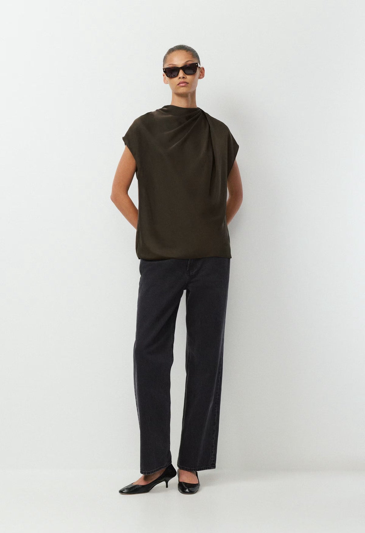 Nominee Satin Blouse - CACAO NIB BROWN