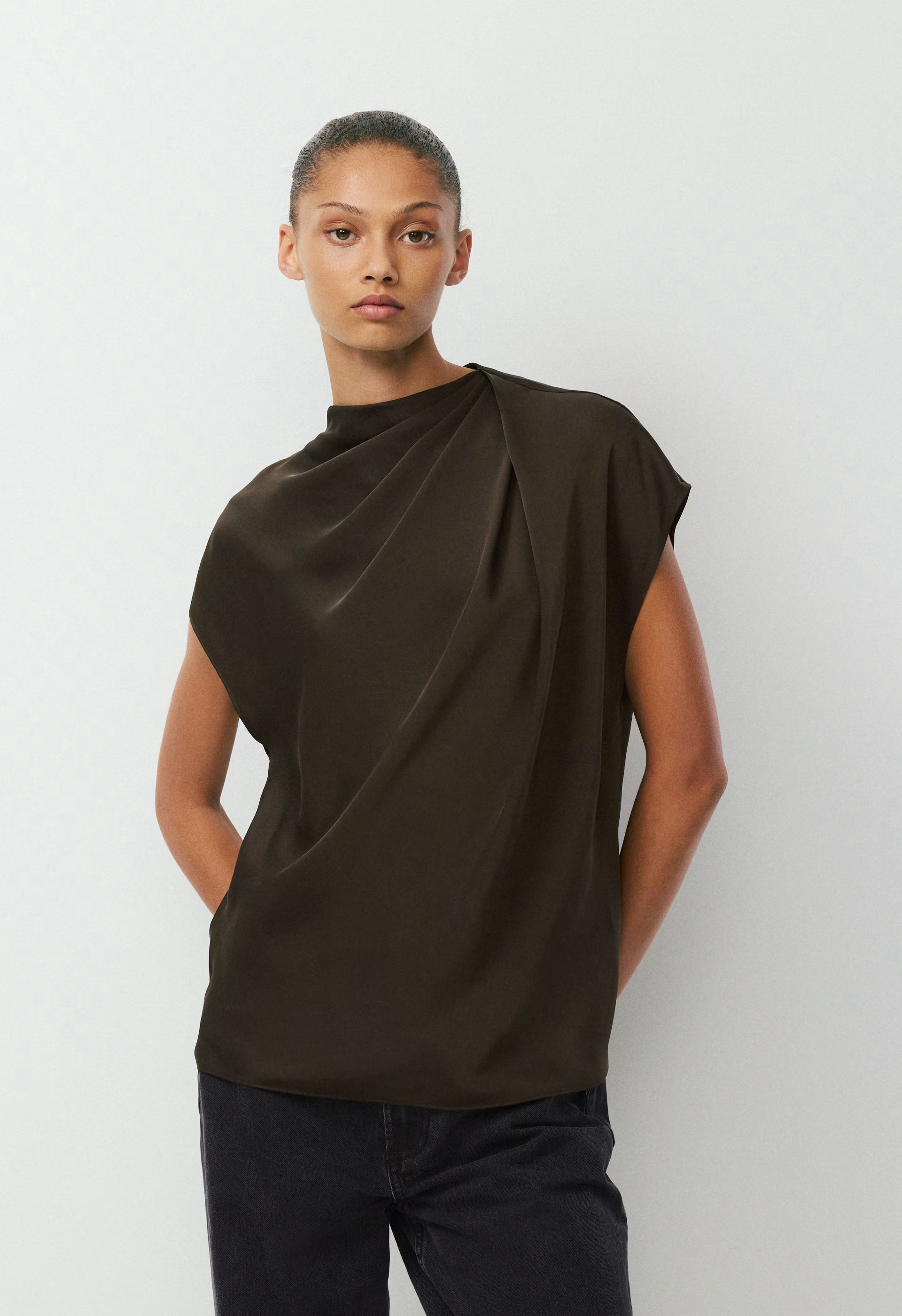 Nominee Satin Blouse - CACAO NIB BROWN