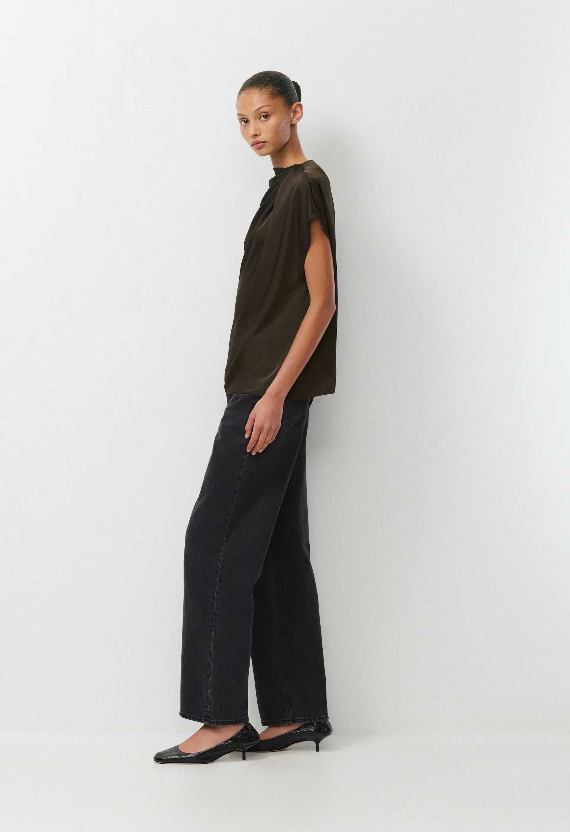Nominee Satin Blouse - CACAO NIB BROWN