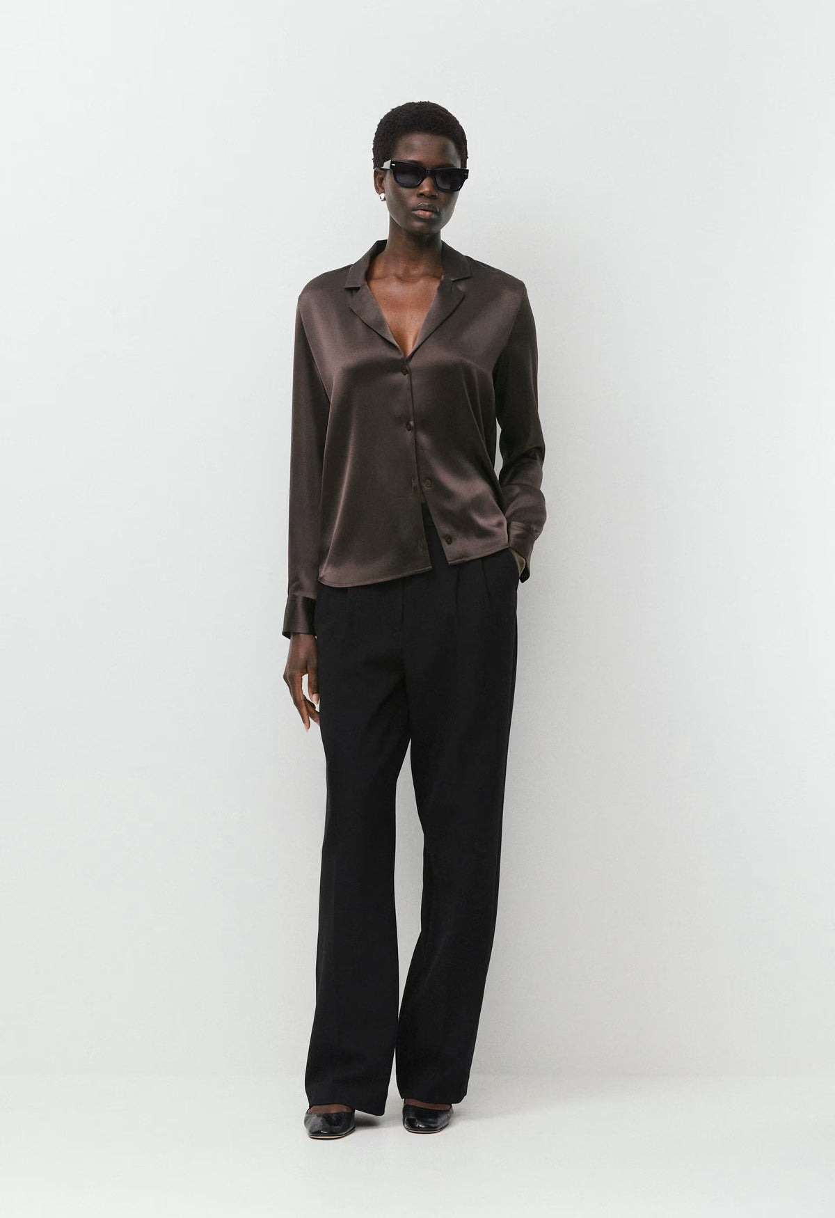 Dover Satin Shirt - RICH MOCHA BROWN