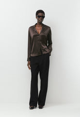 Dover Satin Shirt - RICH MOCHA BROWN