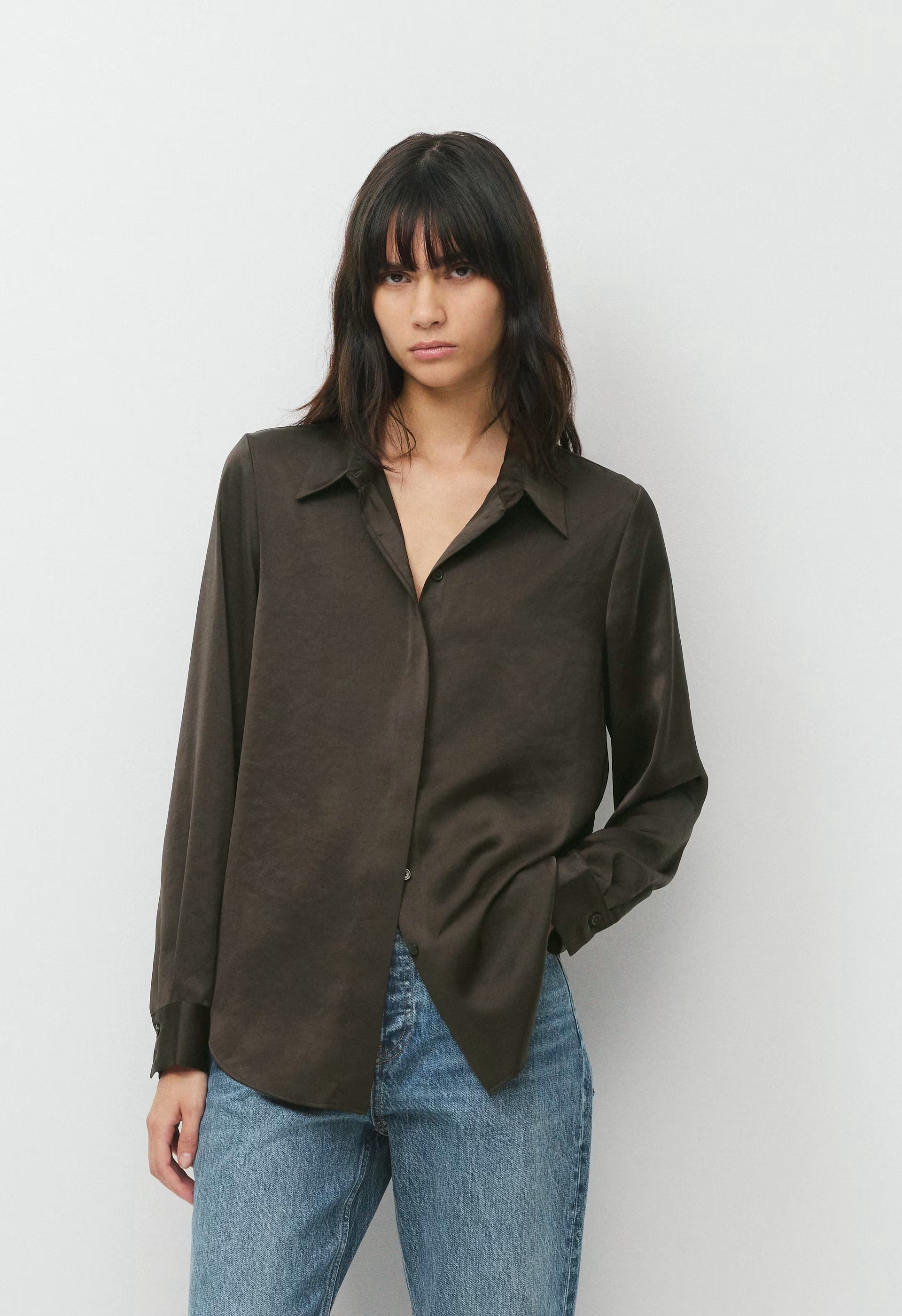 Baker Satin Shirt - CACAO NIB BROWN