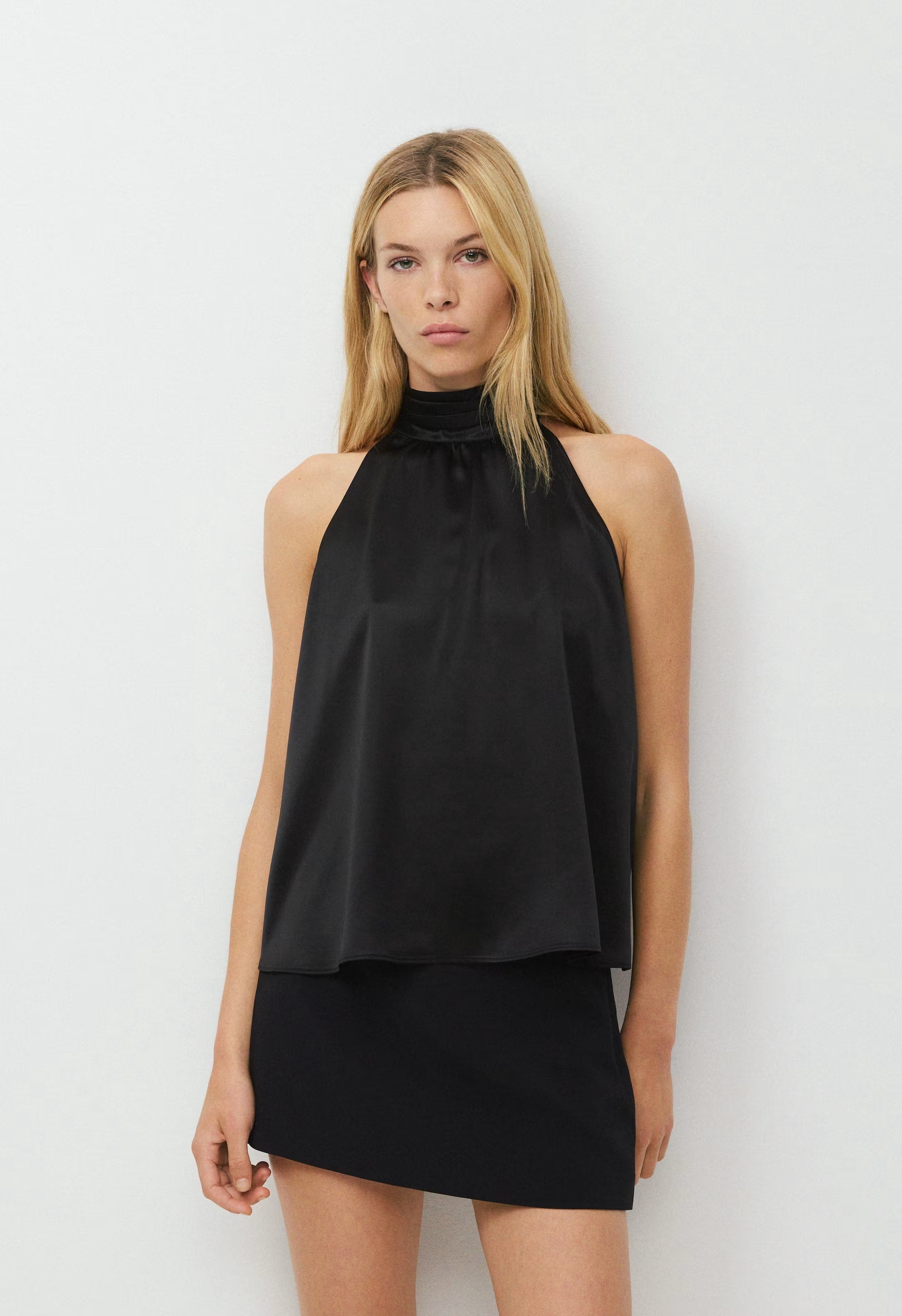 Fallaway Satin Top - BLACK