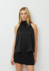 Fallaway Satin Top - BLACK