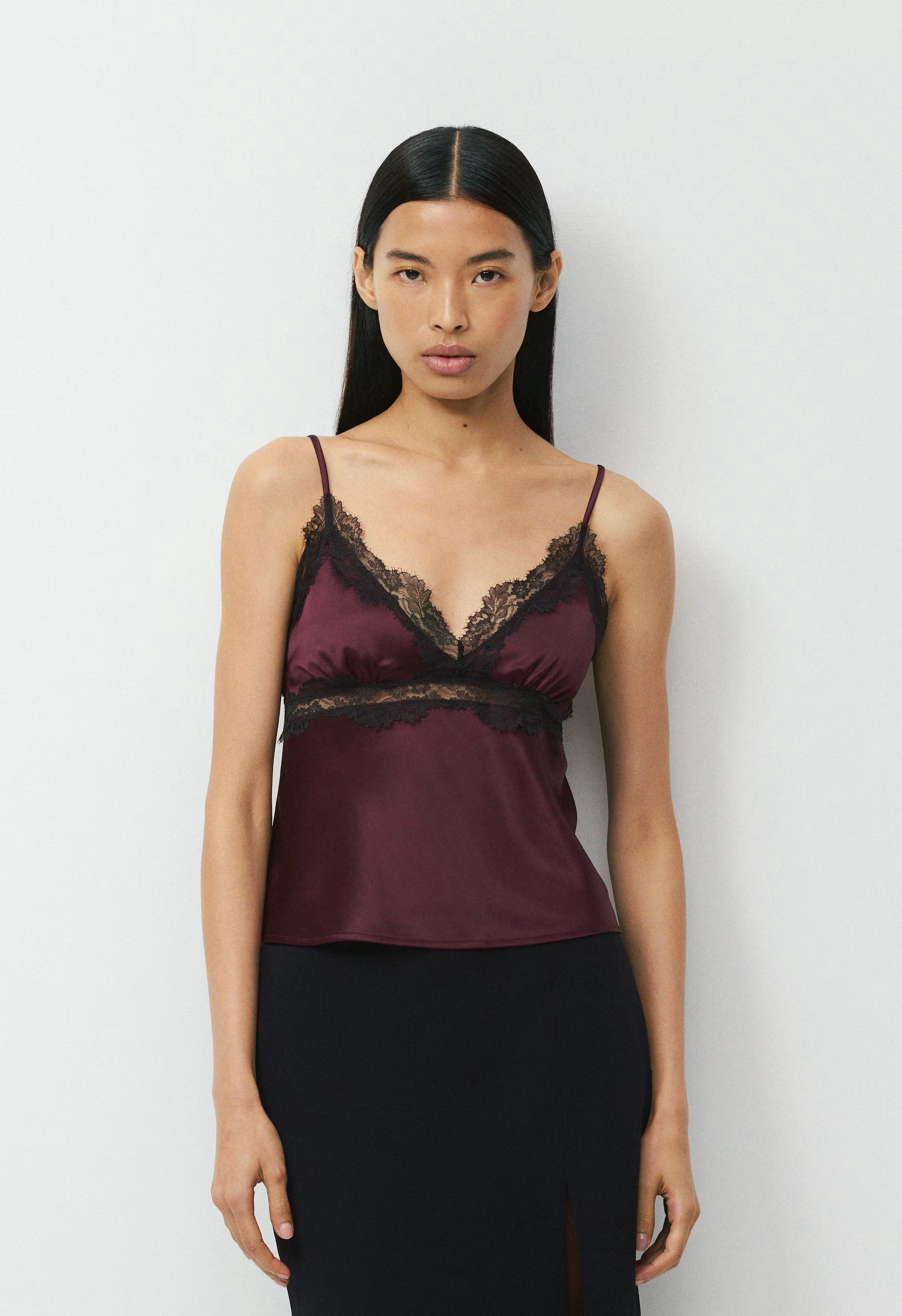 Foxtrot Satin Camisole - GALA PLUM/BLK