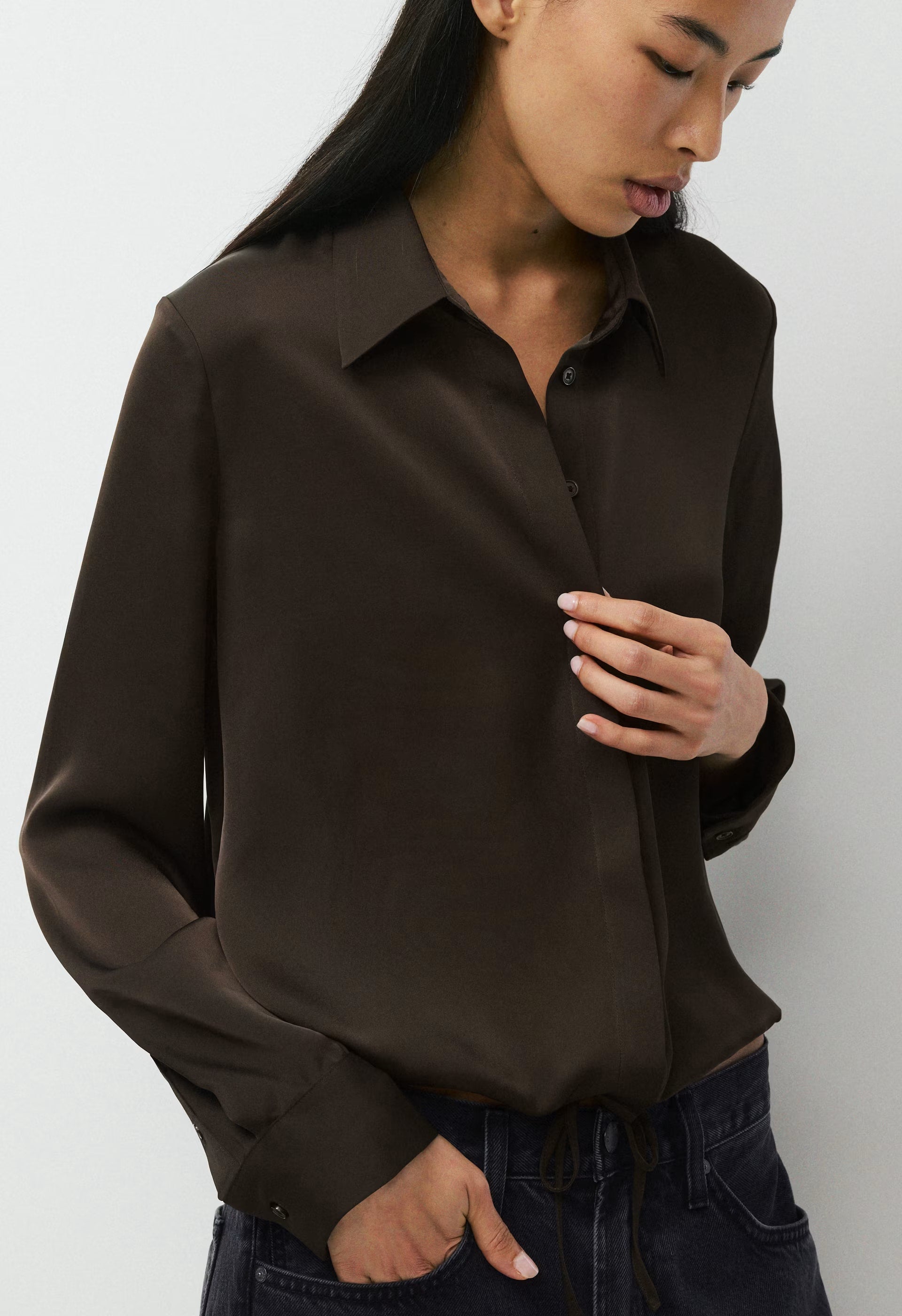 Vantage Satin Blouse - CACAO NIB BROWN