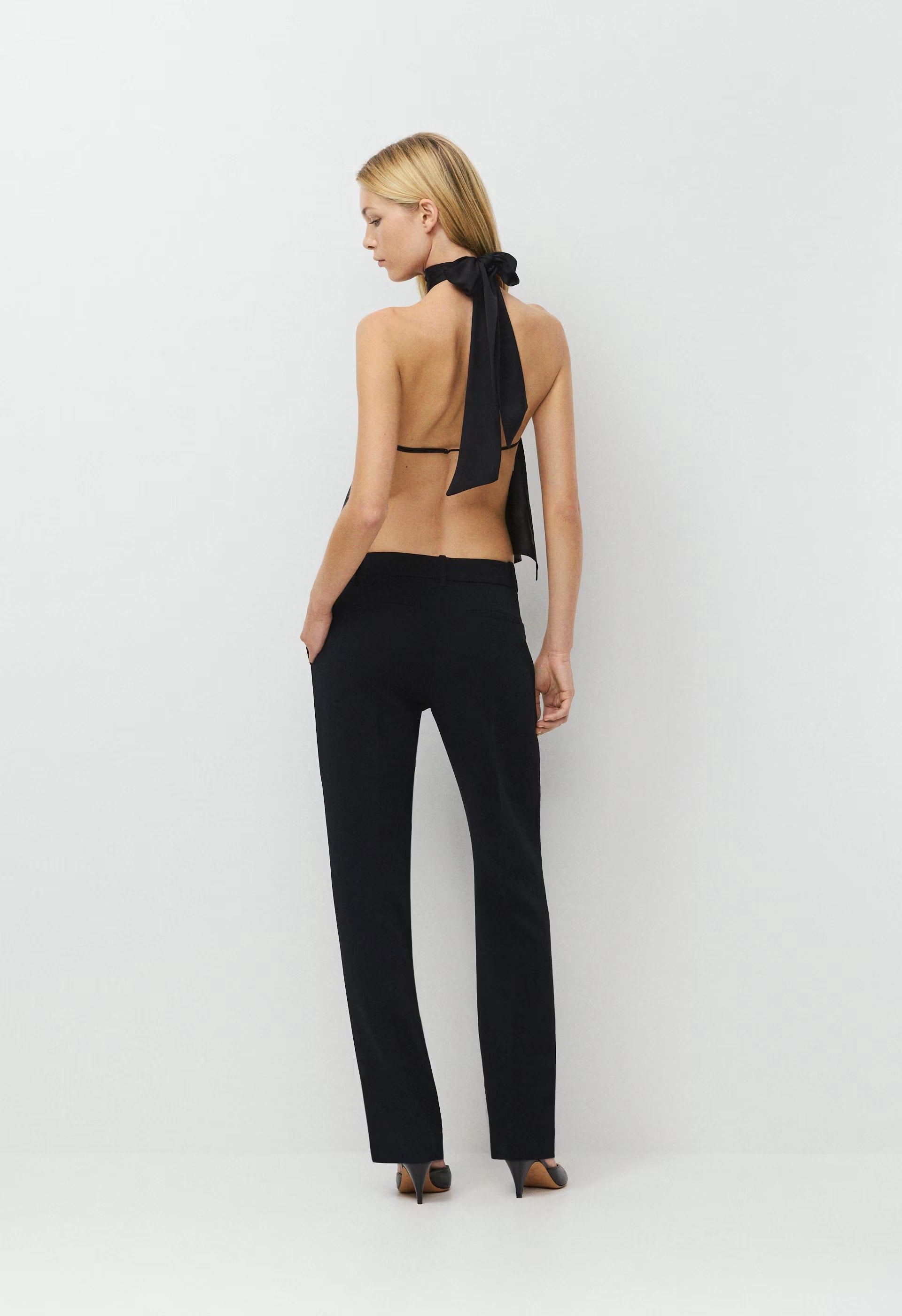 Revel Satin Halter Top - BLACK