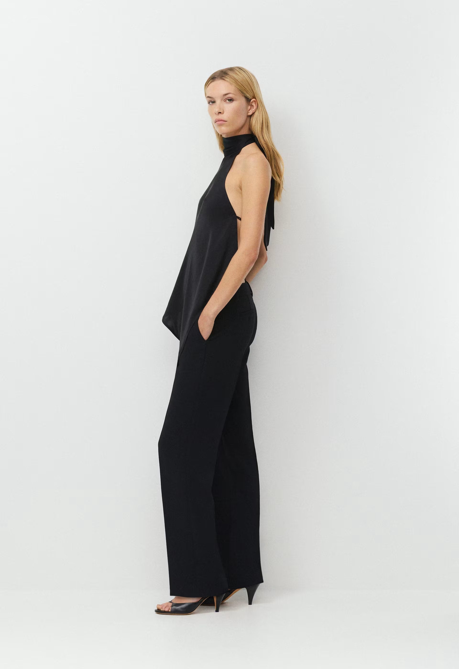 Revel Satin Halter Top - BLACK