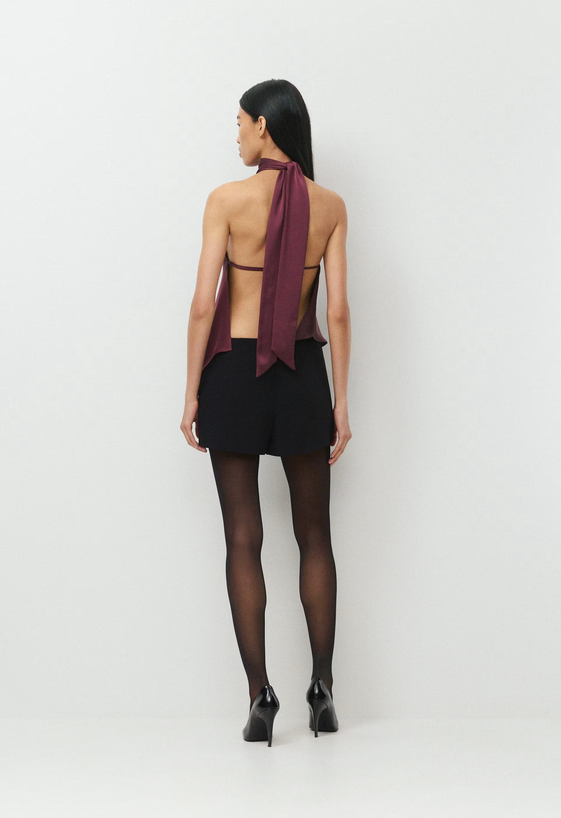 Revel Satin Halter Top - GALA PLUM