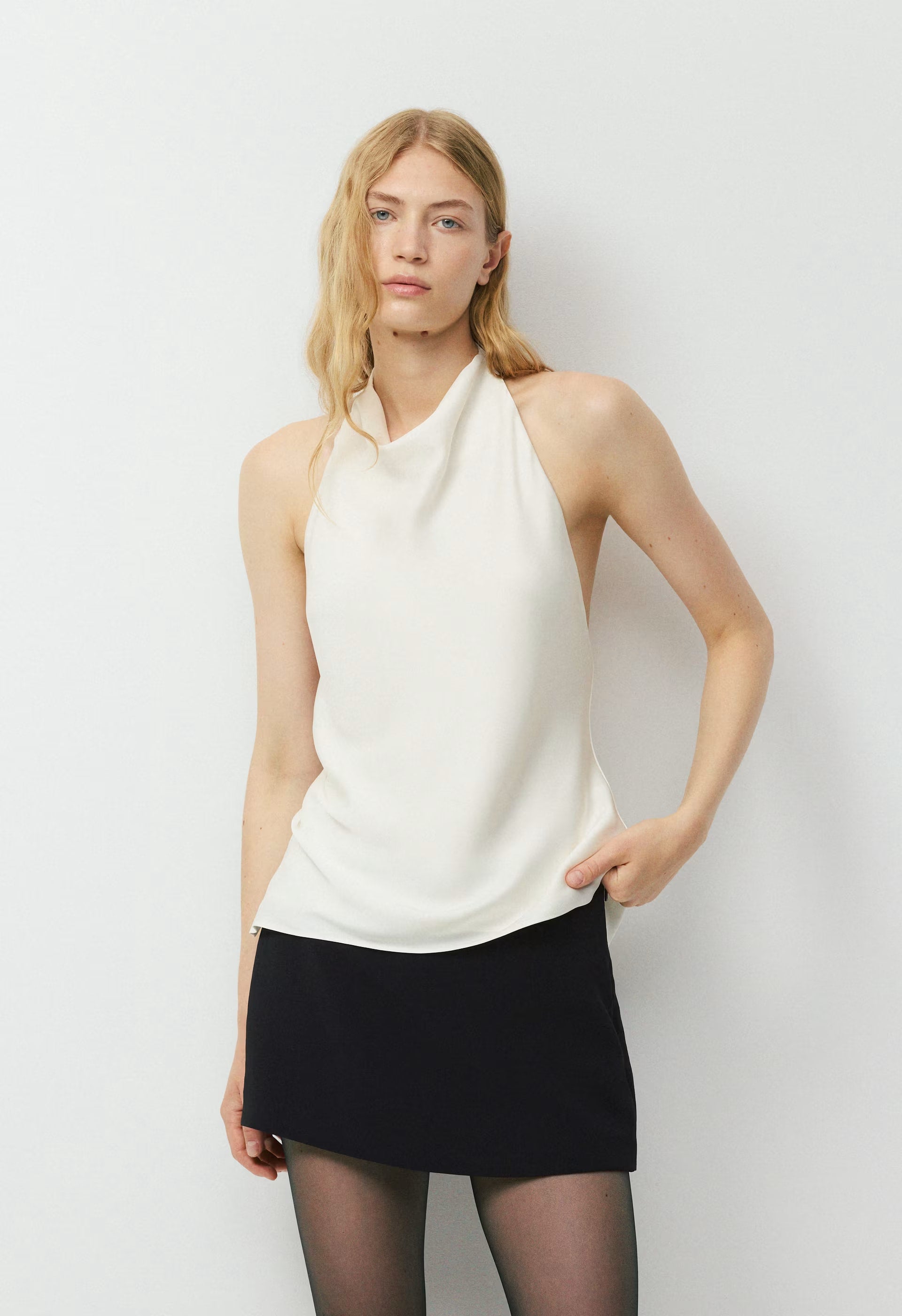 Audience Satin Halter Top - LIGHT BIRCH