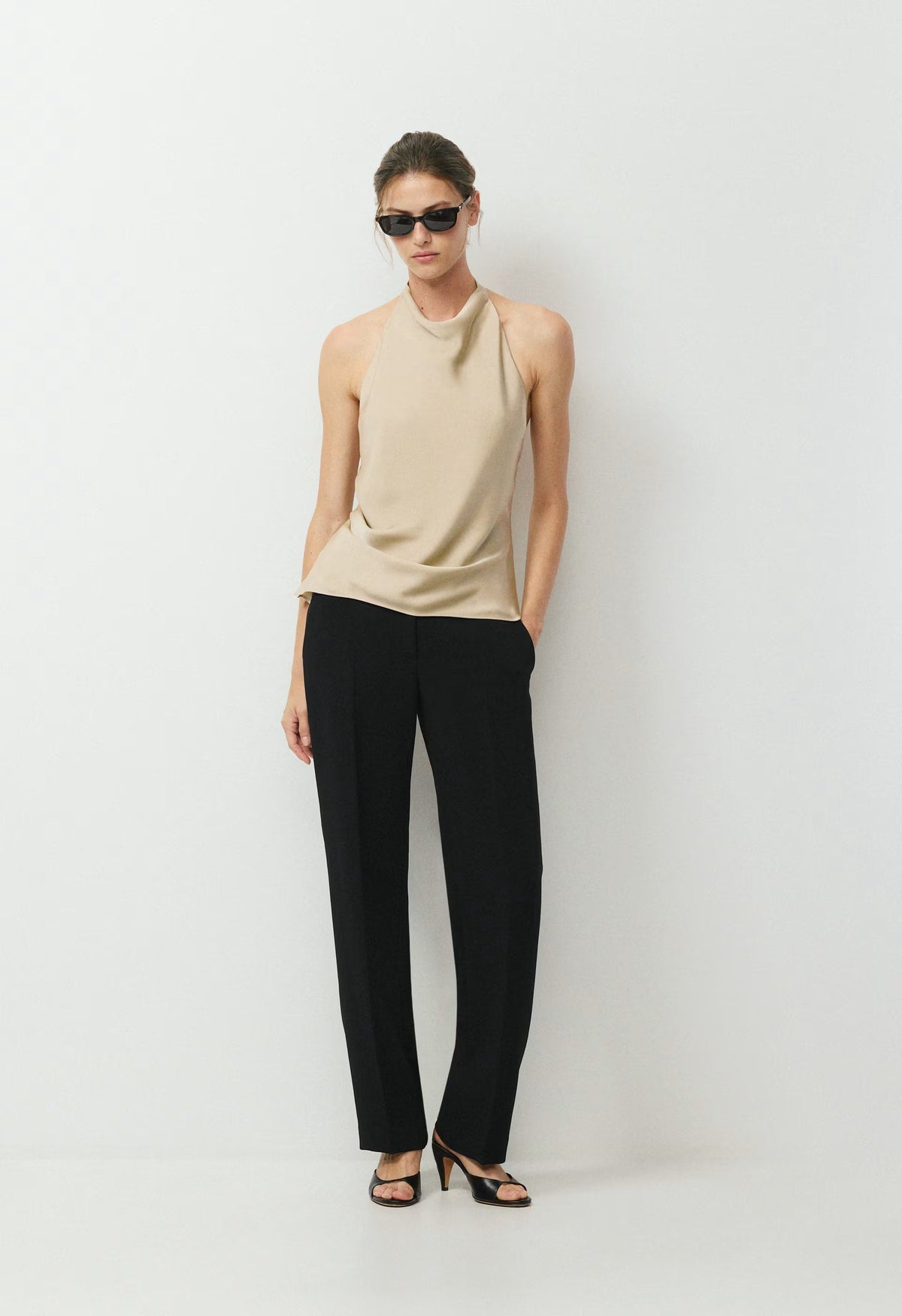 Audience Satin Halter Top - MARCONA BEIGE