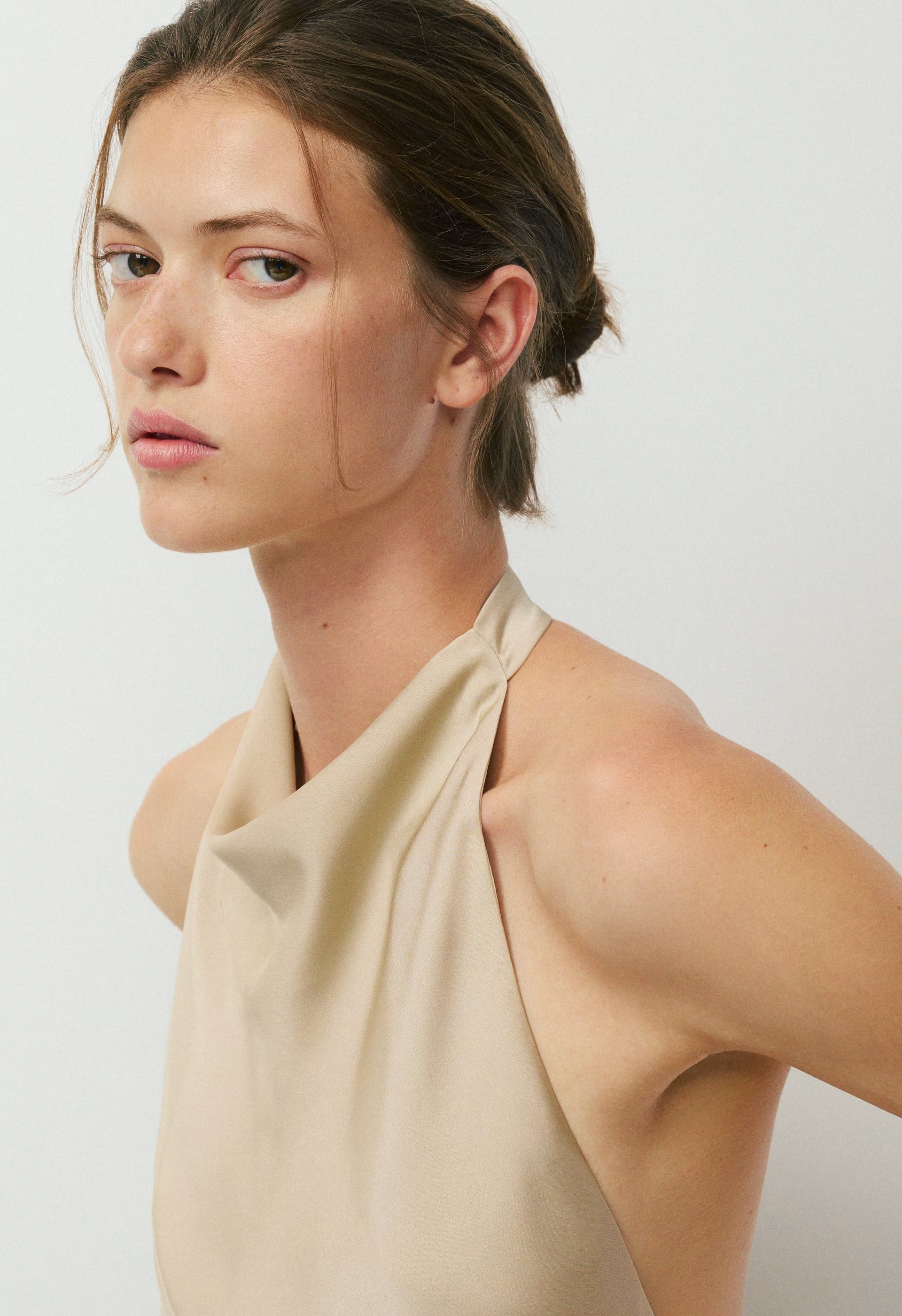 Audience Satin Halter Top - MARCONA BEIGE