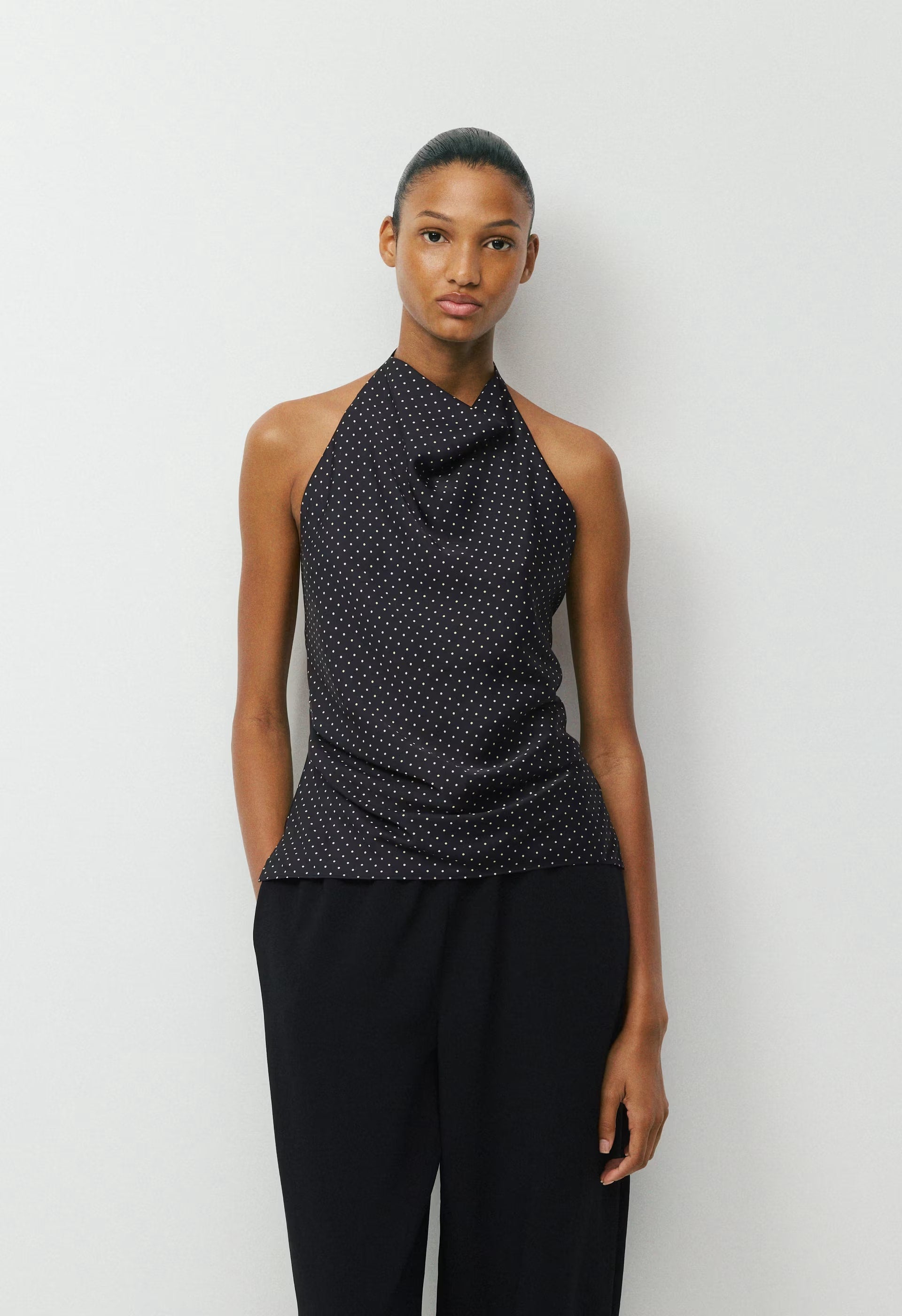 Audience Satin Halter Top - BLACK/BIRCH