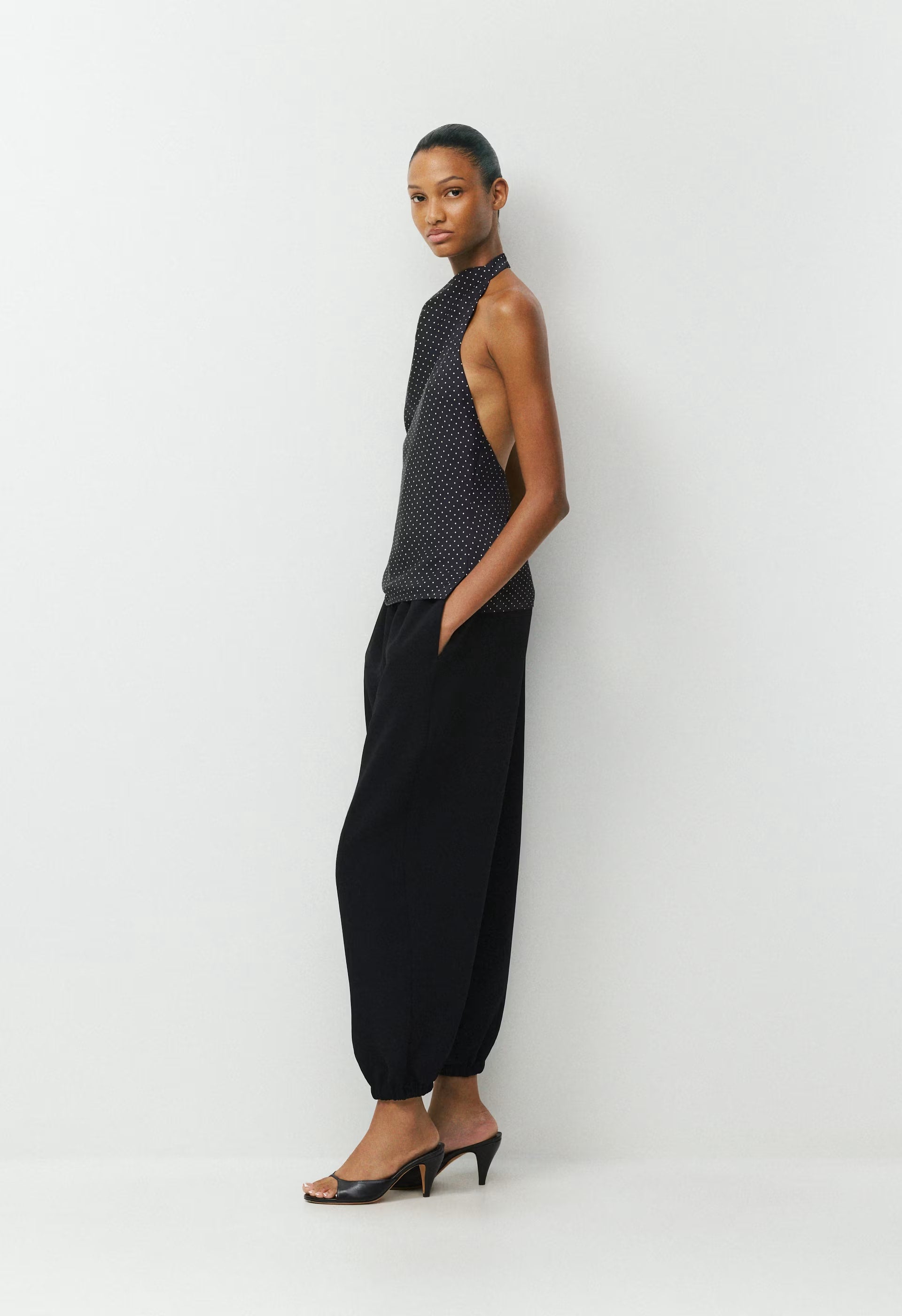 Audience Satin Halter Top - BLACK/BIRCH
