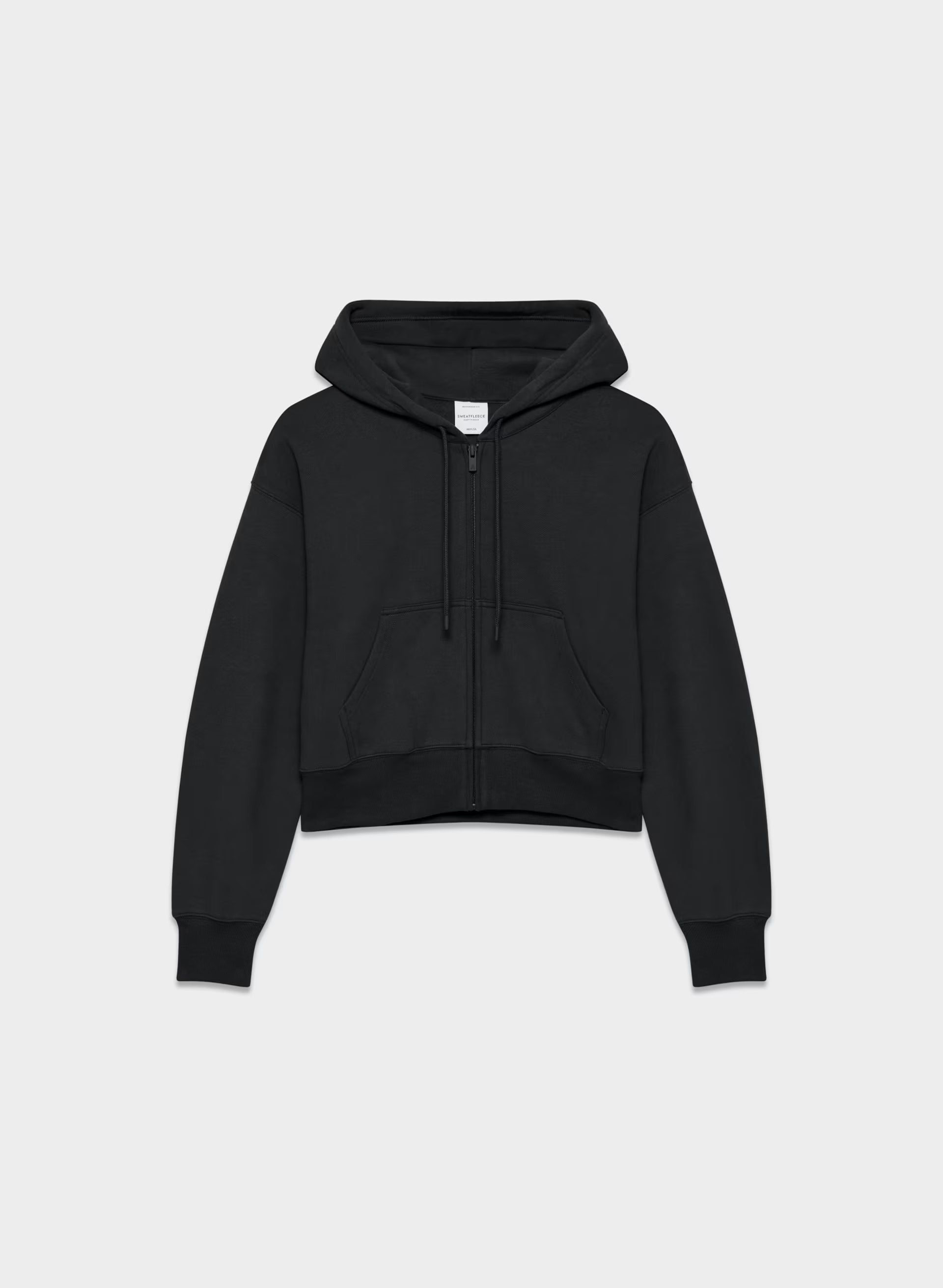Cozy Sweatfleece Boyfriend Boxy Zip Hoodie - BLACK