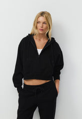 Cozy Sweatfleece Boyfriend Boxy Zip Hoodie - BLACK