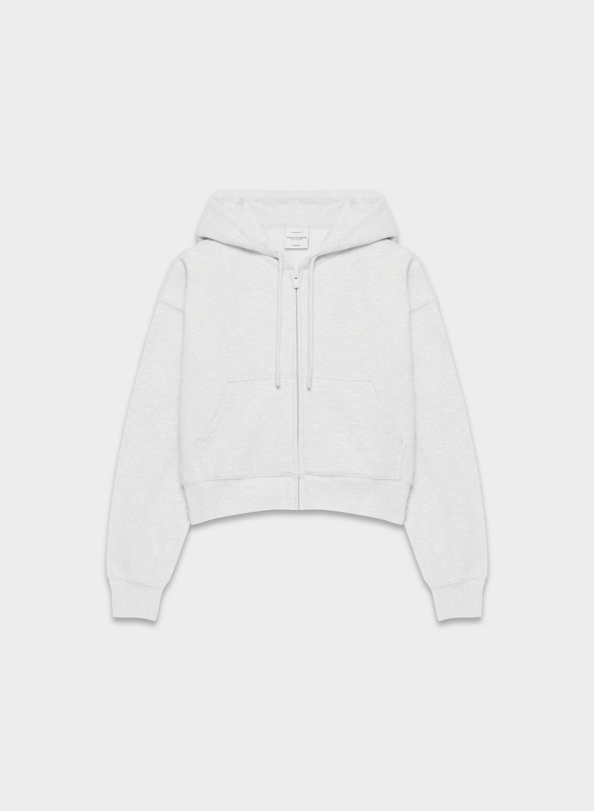 Cozy Sweatfleece Boyfriend Boxy Zip Hoodie - HEATHER CLOUD WHITE