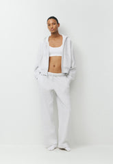 Cozy Sweatfleece Boyfriend Boxy Zip Hoodie - HEATHER CLOUD WHITE