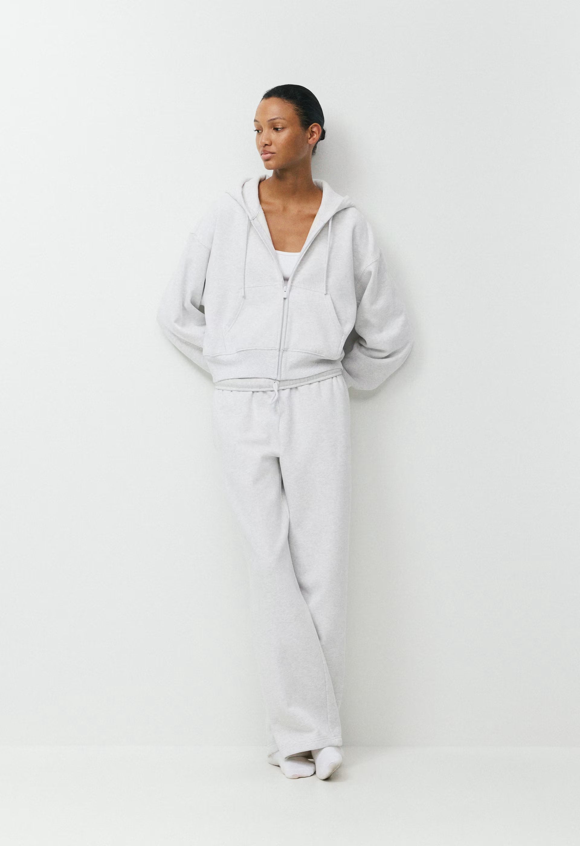 Cozy Sweatfleece Boyfriend Boxy Zip Hoodie - HEATHER CLOUD WHITE