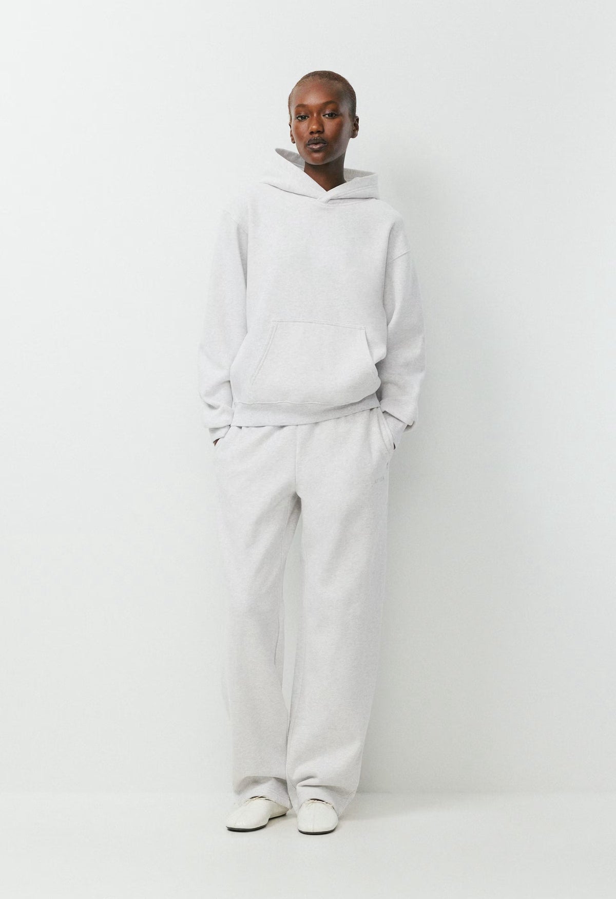 Cozy Sweatfleece Perfect Hoodie - HEATHER CLOUD WHITE