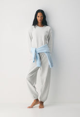 Cozy Sweatfleece Perfect Crew Sweatshirt - HEATHER CLOUD WHITE