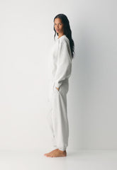 Cozy Sweatfleece Perfect Crew Sweatshirt - HEATHER CLOUD WHITE