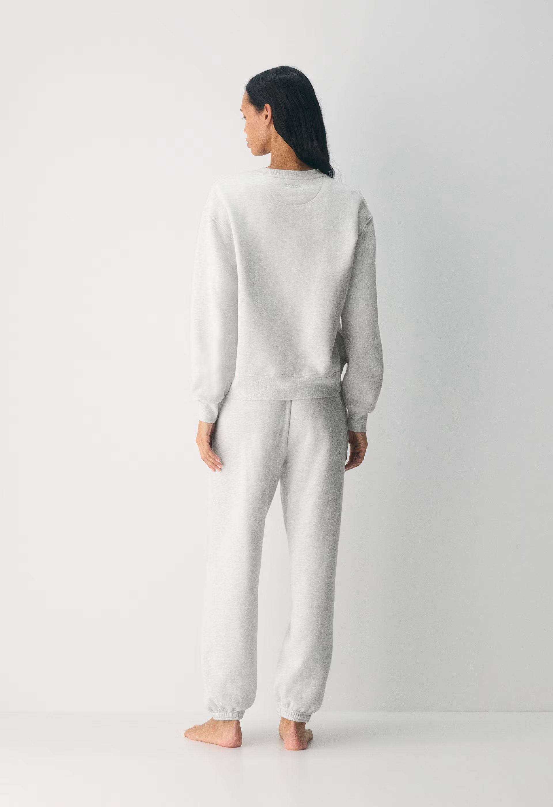 Cozy Sweatfleece Perfect Crew Sweatshirt - HEATHER CLOUD WHITE