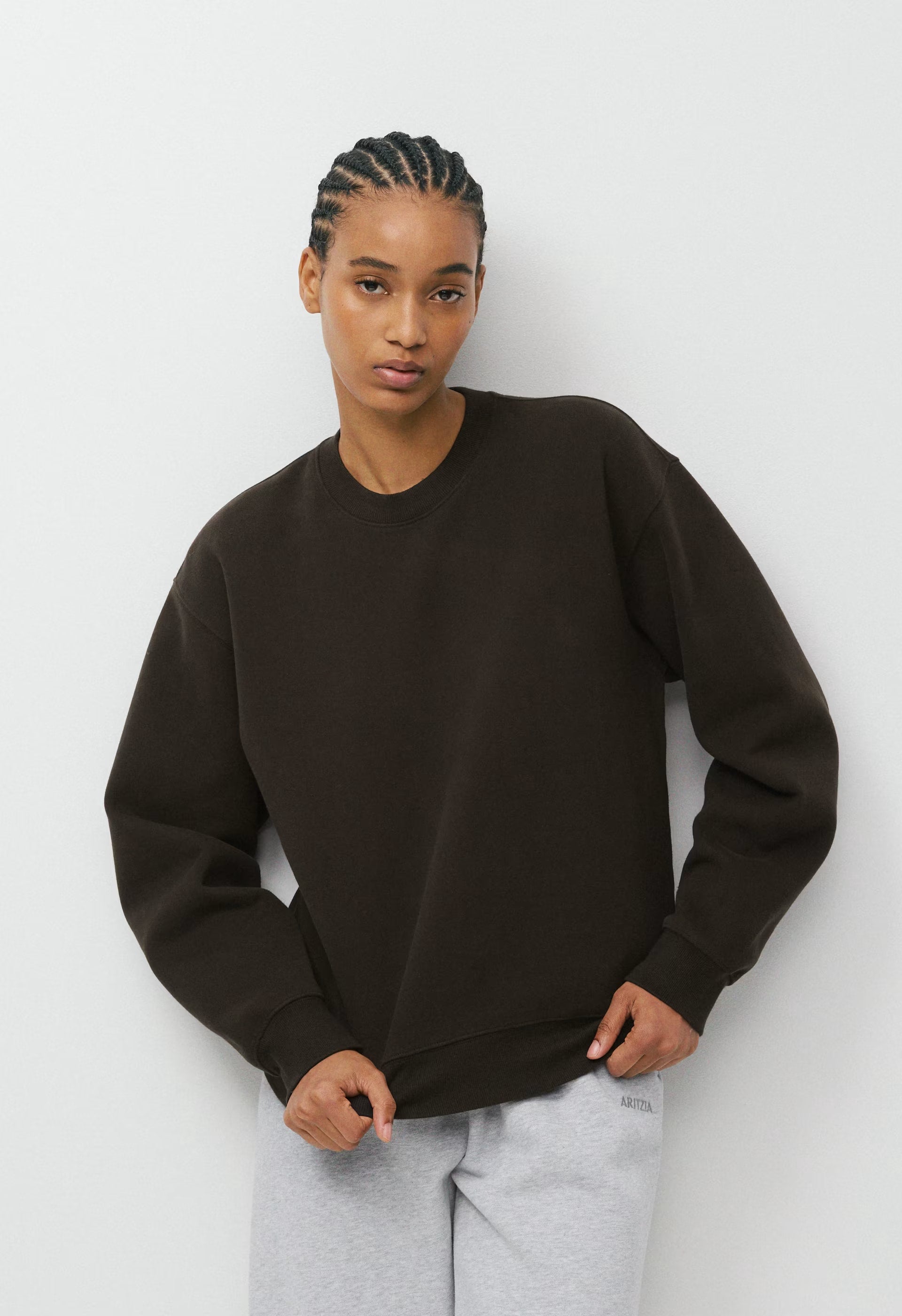 Cozy Sweatfleece Perfect Crew Sweatshirt - CACAO NIB BROWN
