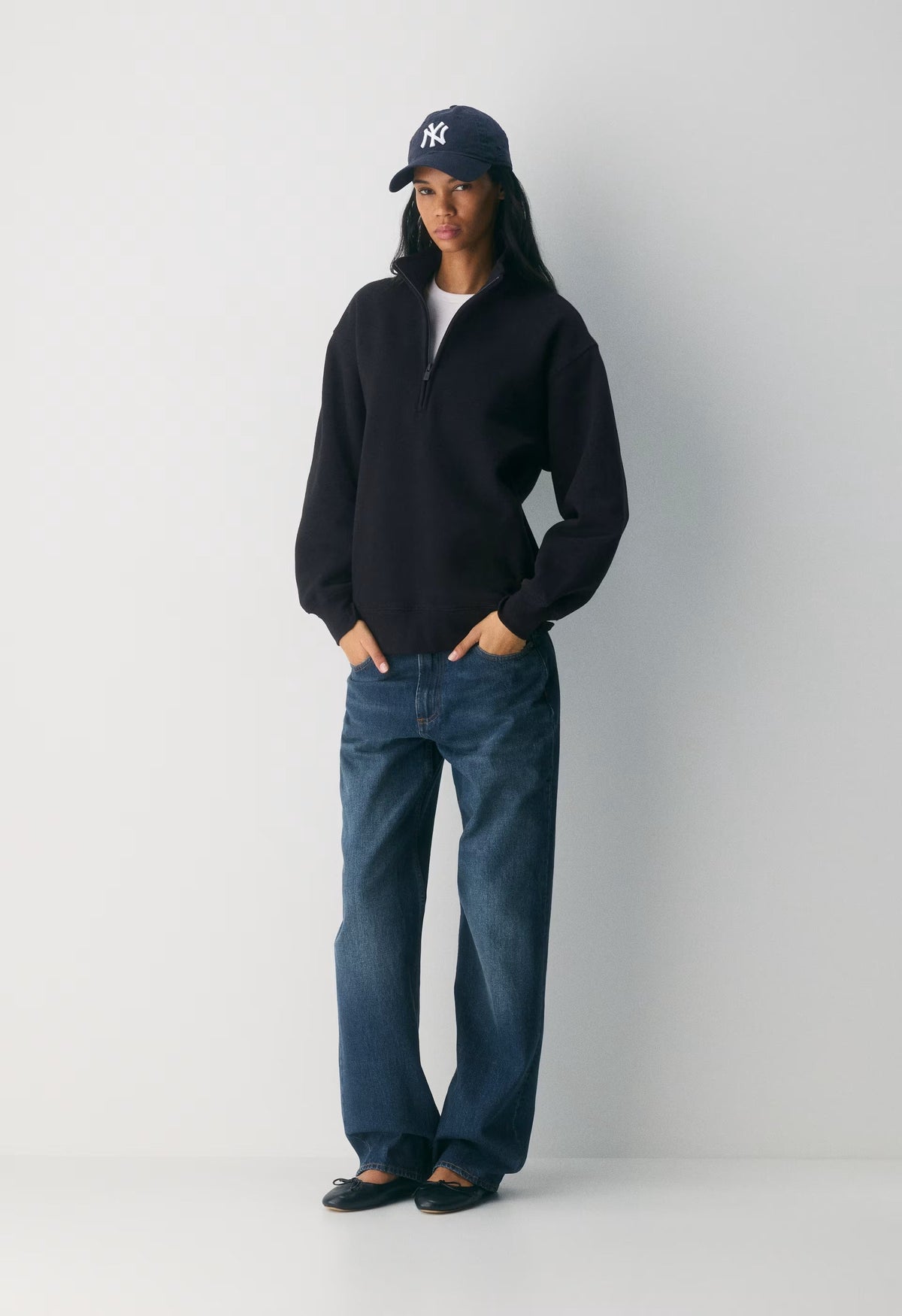 Cozy Sweatfleece Boyfriend 1/2 Zip - BLACK