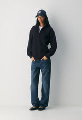 Cozy Sweatfleece Boyfriend 1/2 Zip - BLACK