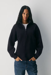 Cozy Sweatfleece Boyfriend 1/2 Zip - BLACK