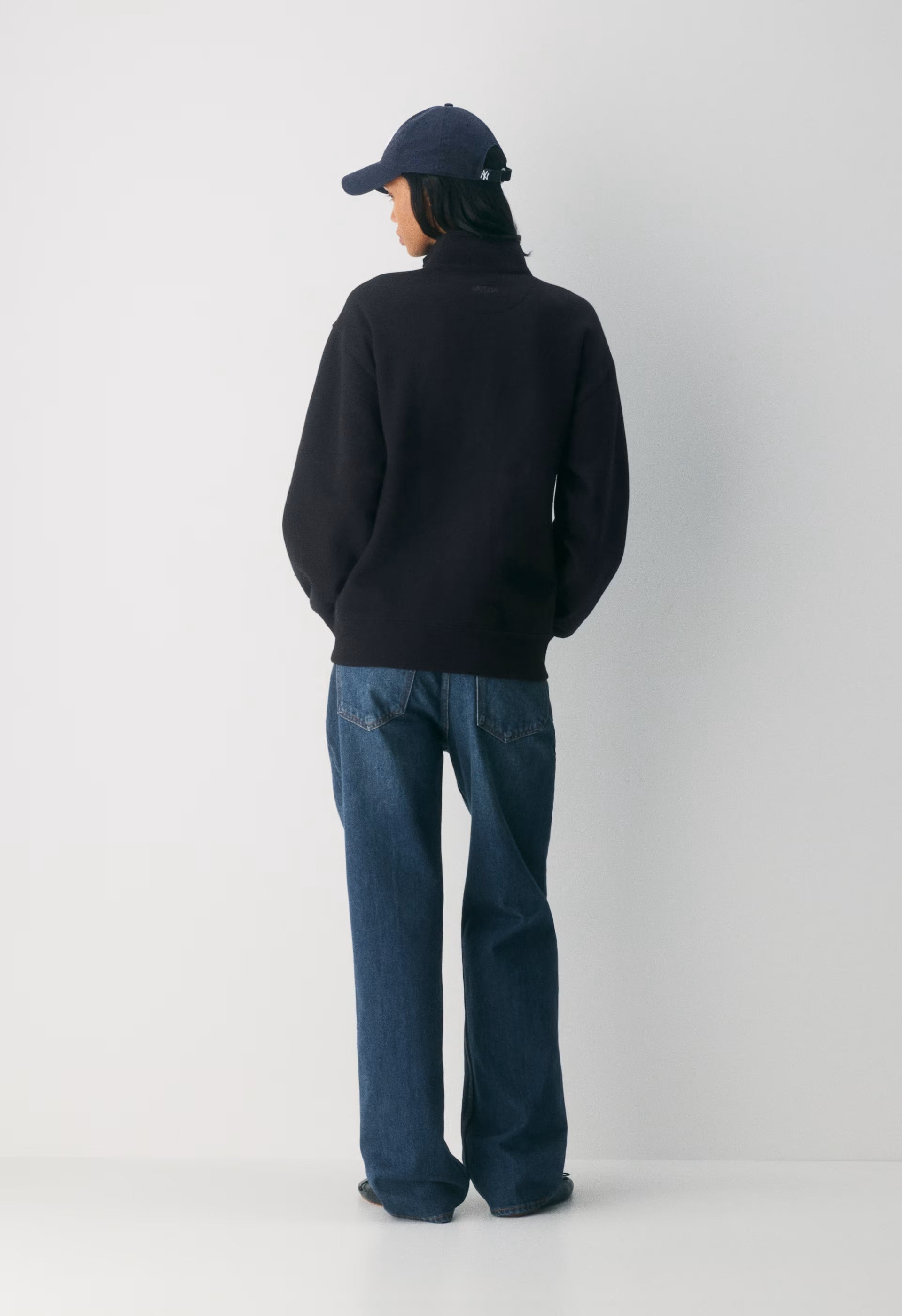 Cozy Sweatfleece Boyfriend 1/2 Zip - BLACK